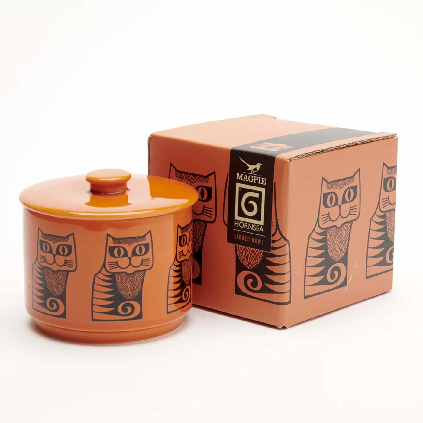 Magpie x Hornsea Retro 70s Stoneware Lidded Bowl in Orange Cat