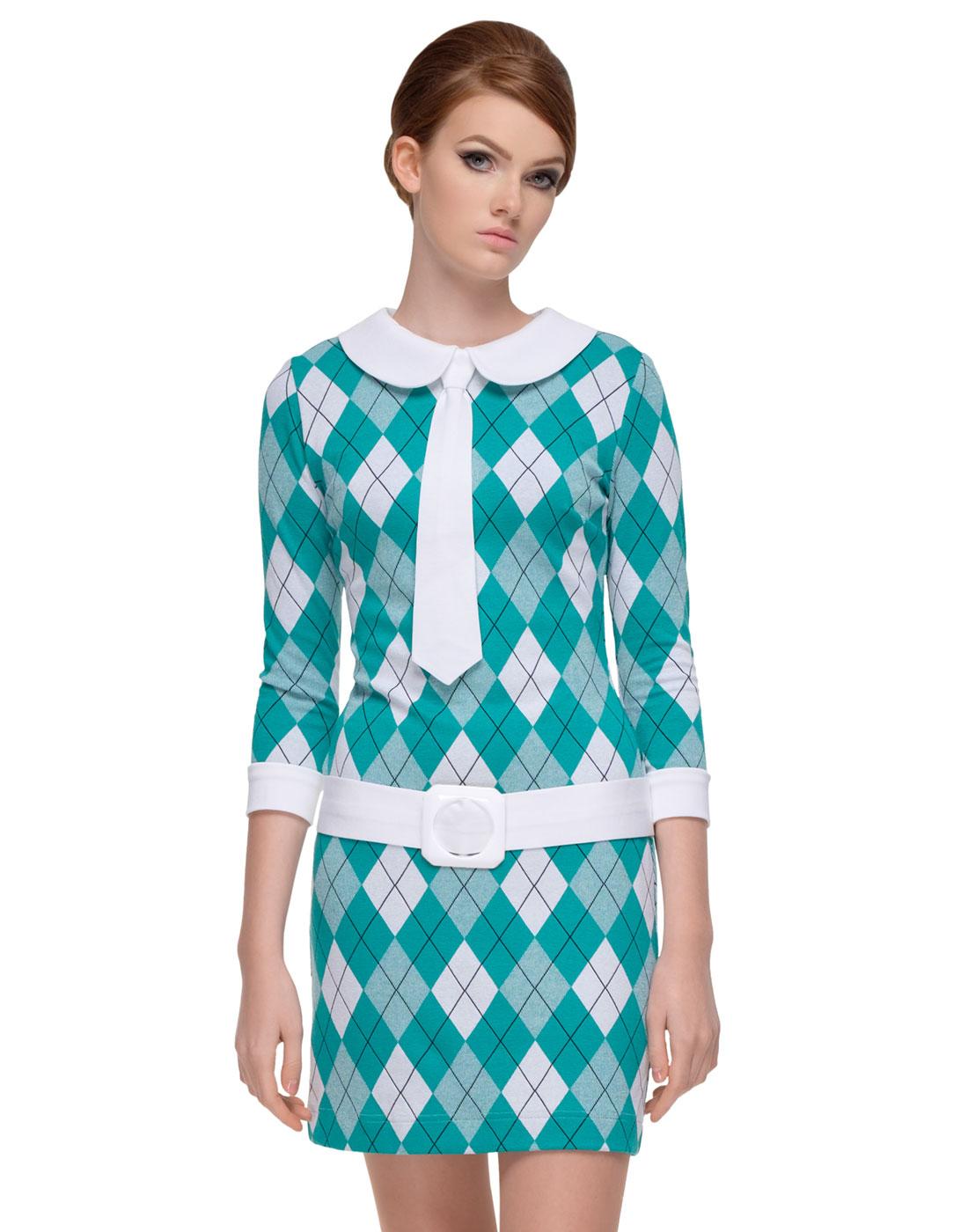 MARMALADE Retro 60s Argyle Mod Tie Dress Green