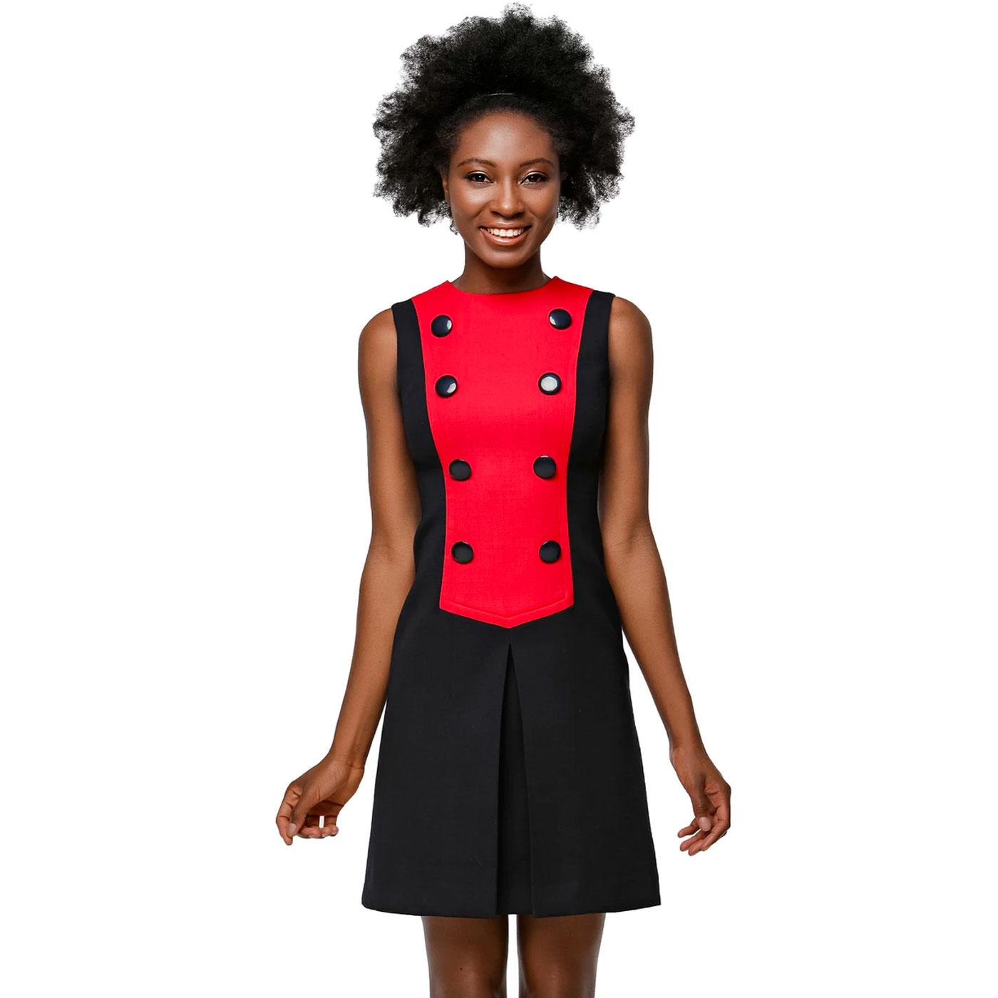 MARMALADE Button Front Two Tone Dress In Red/Navy