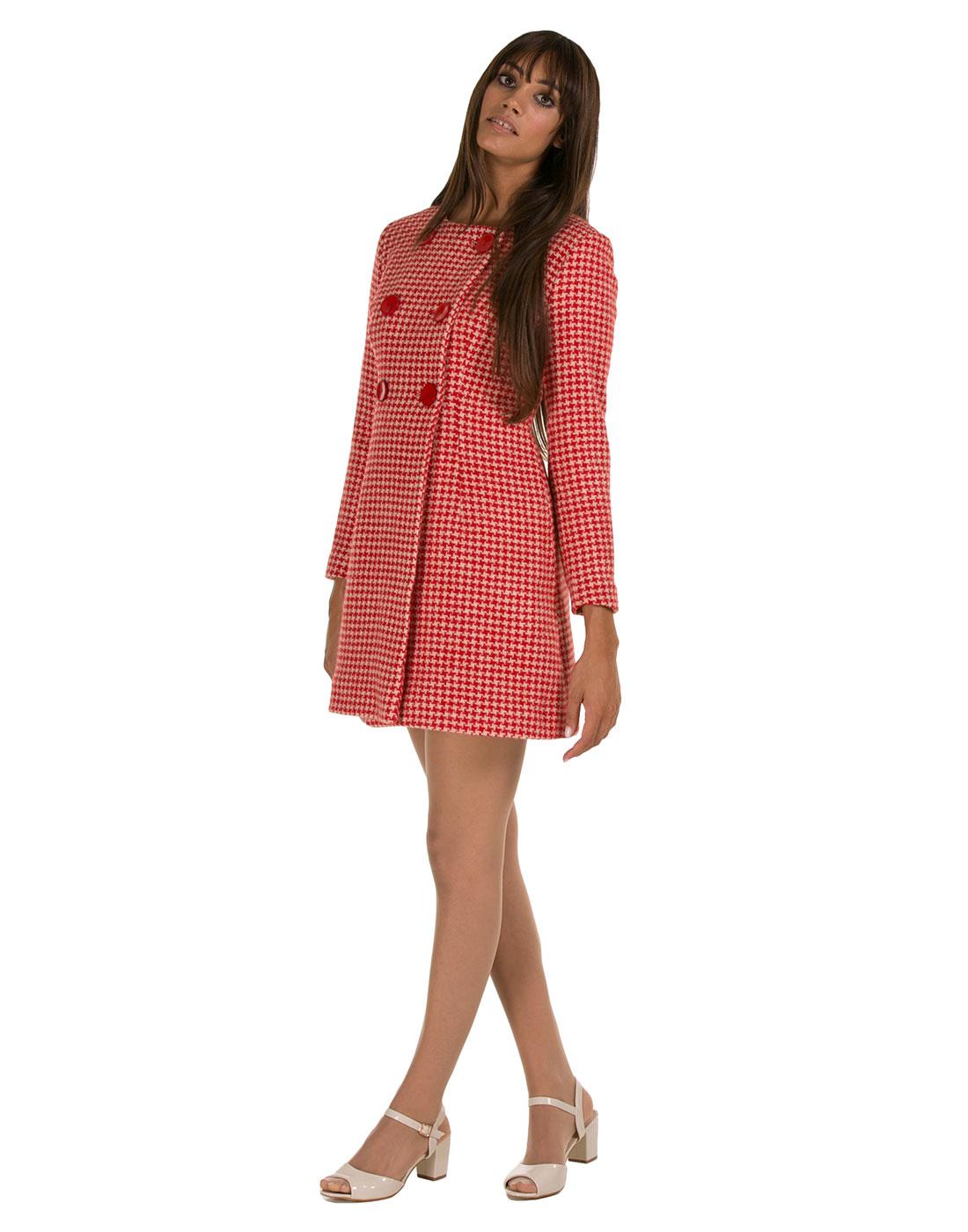 MARMALADE Retro 60s Dogtooth Winter Coat in Red/Cream