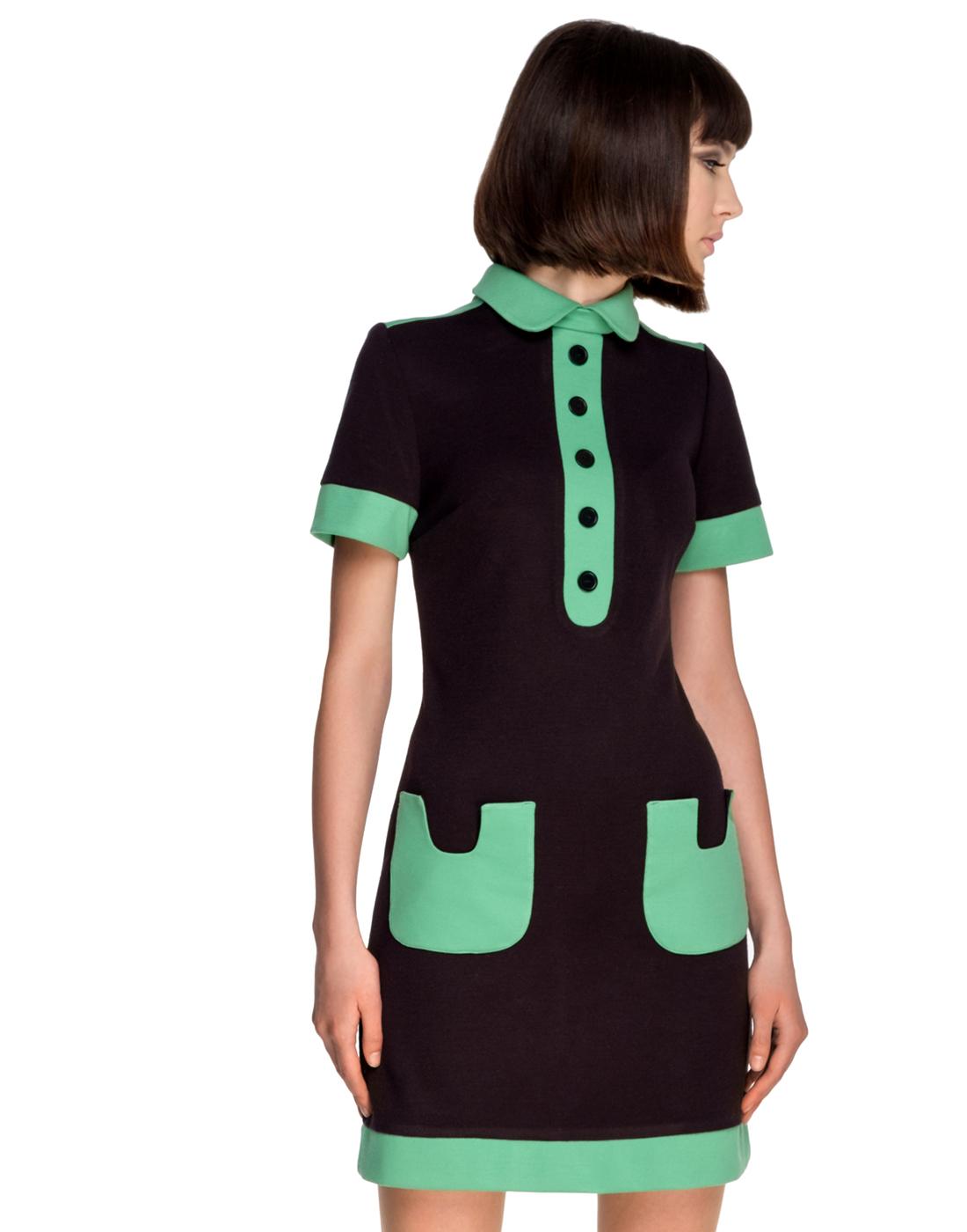 MARMALADE 1960s Mod Contrast Pocket Polo Dress B/G