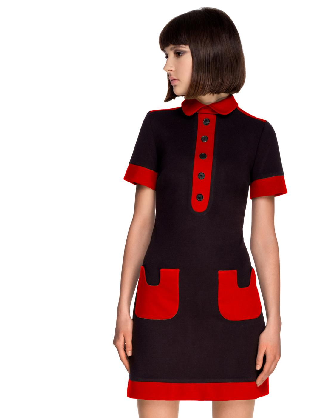 MARMALADE Retro 1960s Mod Contrast Pocket Polo Dress Black/Red