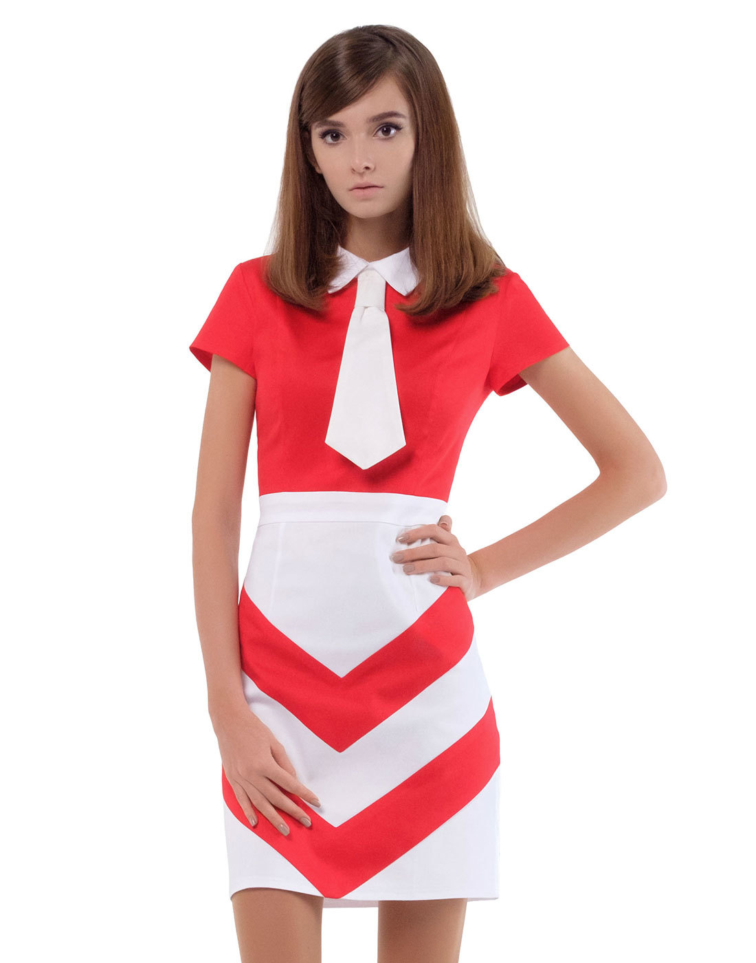 MARMALADE 60s Mod Chevron Neck Tie Fitted Dress