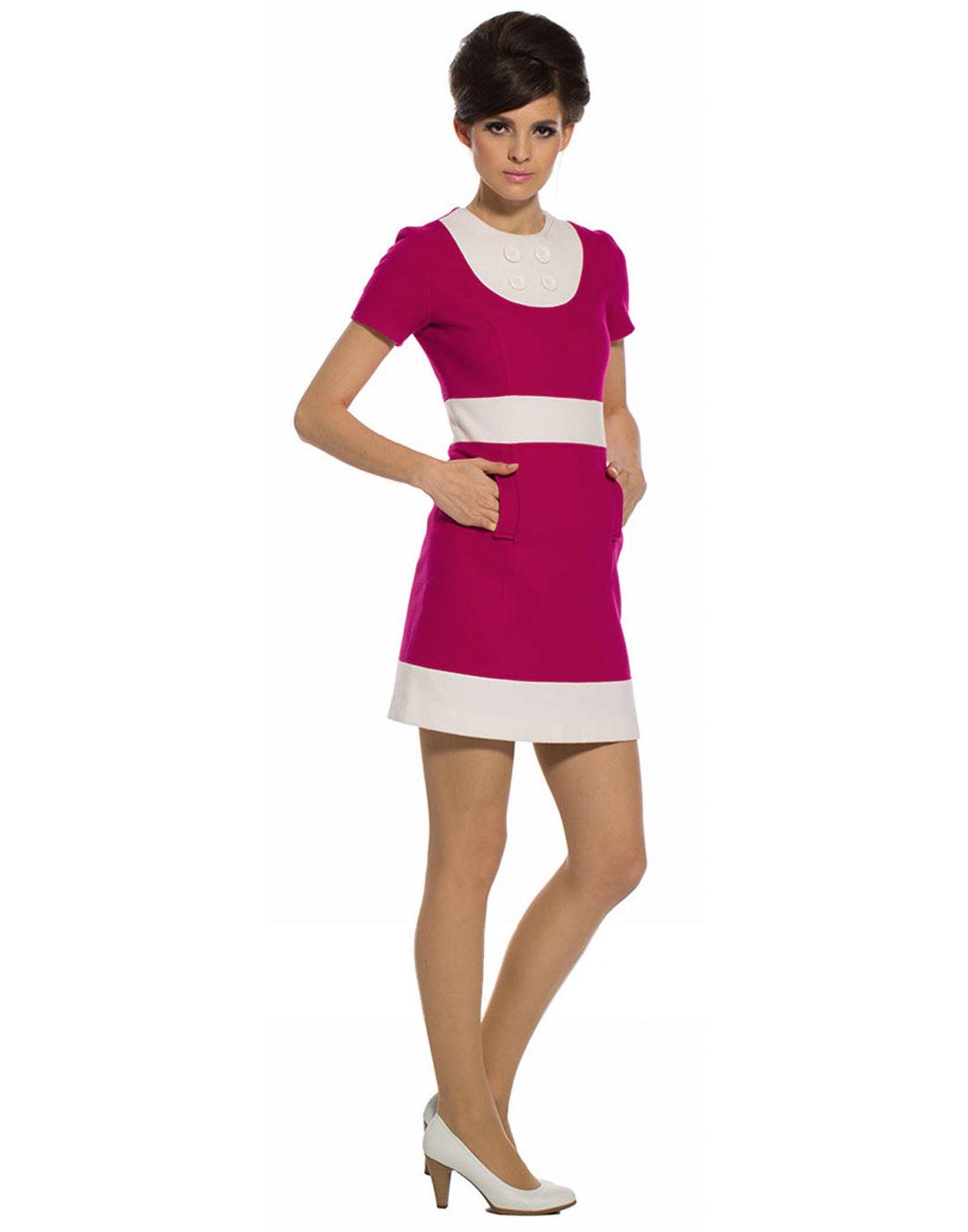 MARMALADE Retro Mod Colourblock Button Bib Dress in Pink/Cream