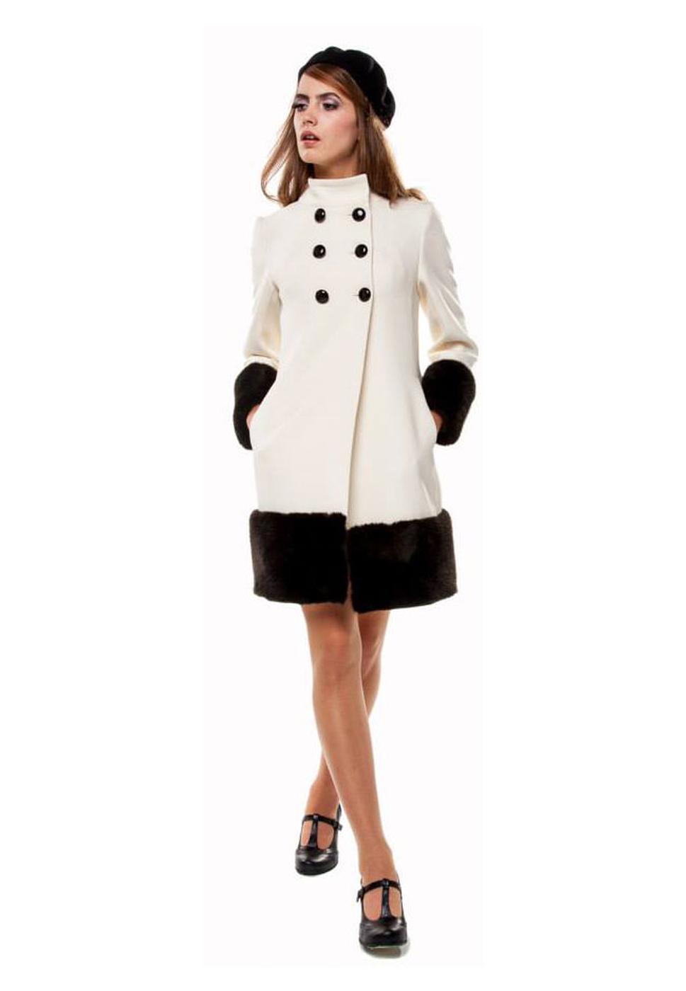 MARMALADE 60s Mod Winter Coat with Faux Fur Cuffs