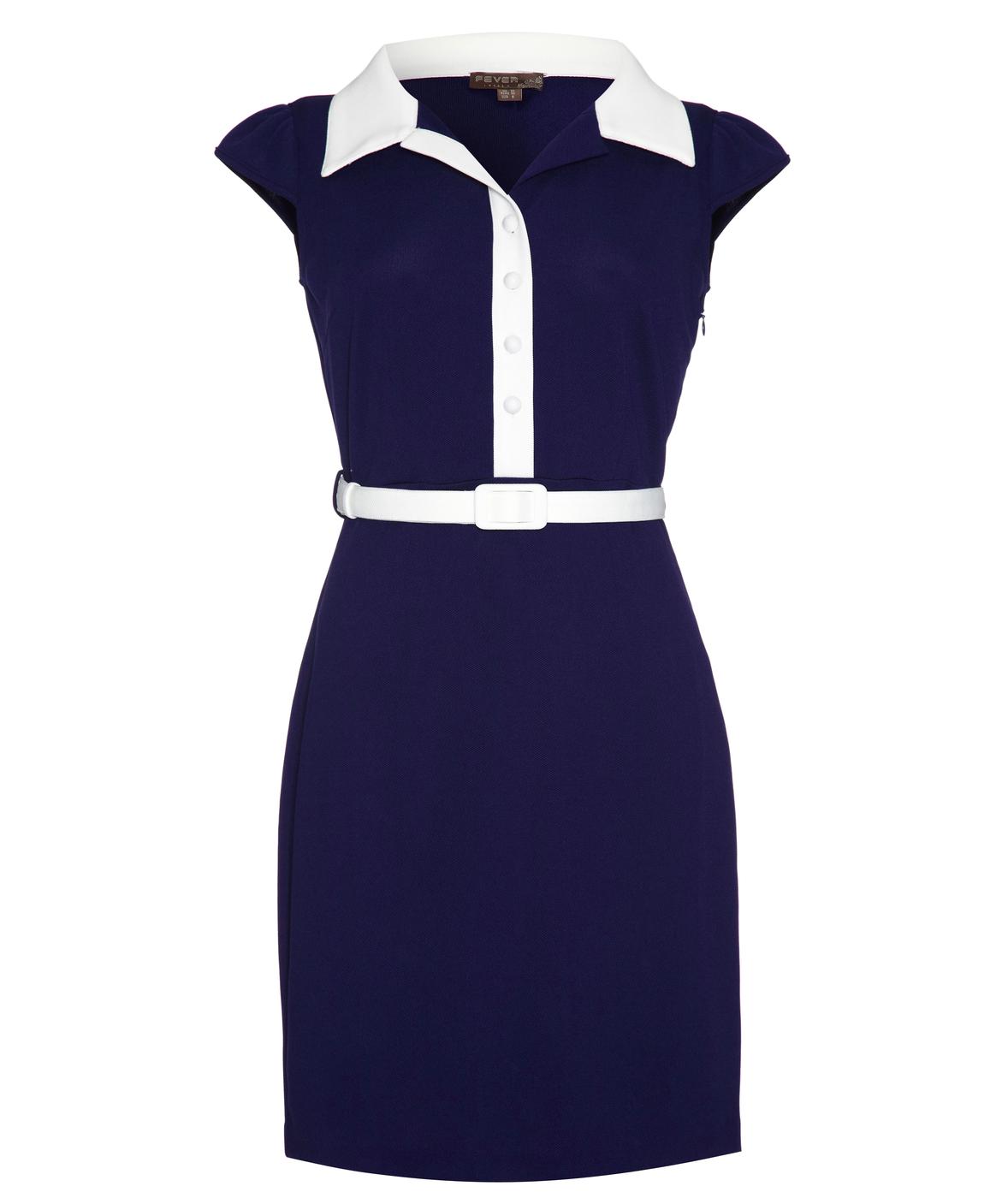 FEVER Melbourne Retro 60s Mod Open Collar Polo Dress Navy
