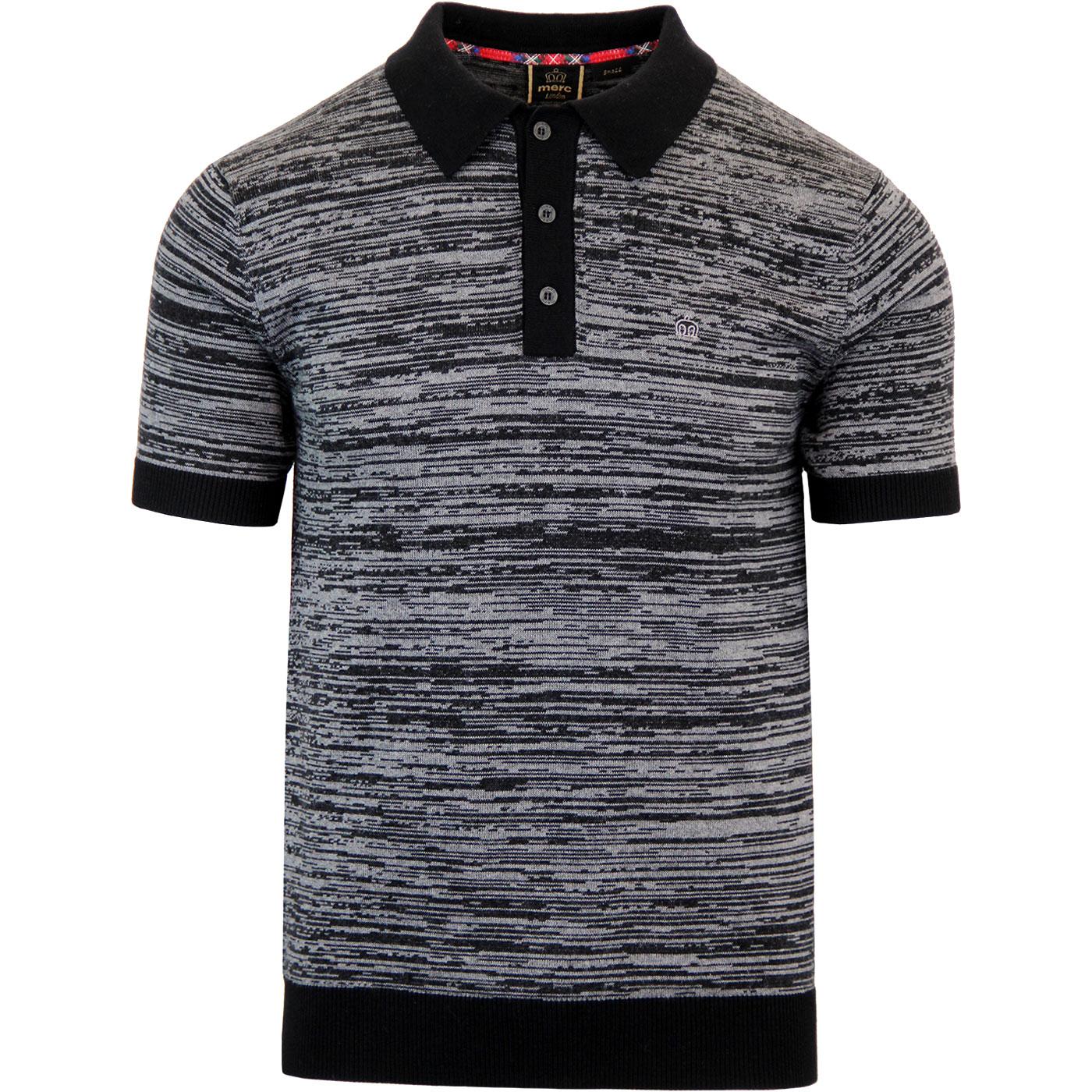 MERC 'Acton' Sixties Mod Space Dye Knitted Polo in Black