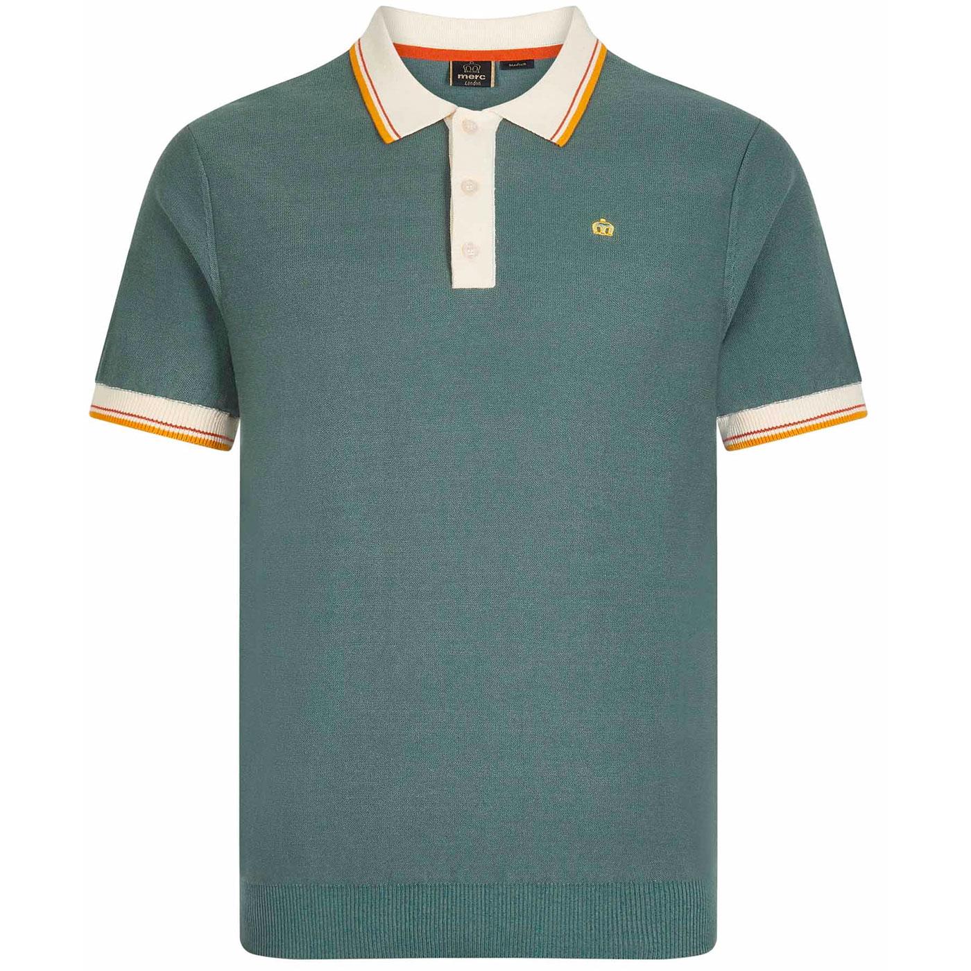 Anderson MERC Mod Contrast Collar Tipped Knit Polo Top Sage
