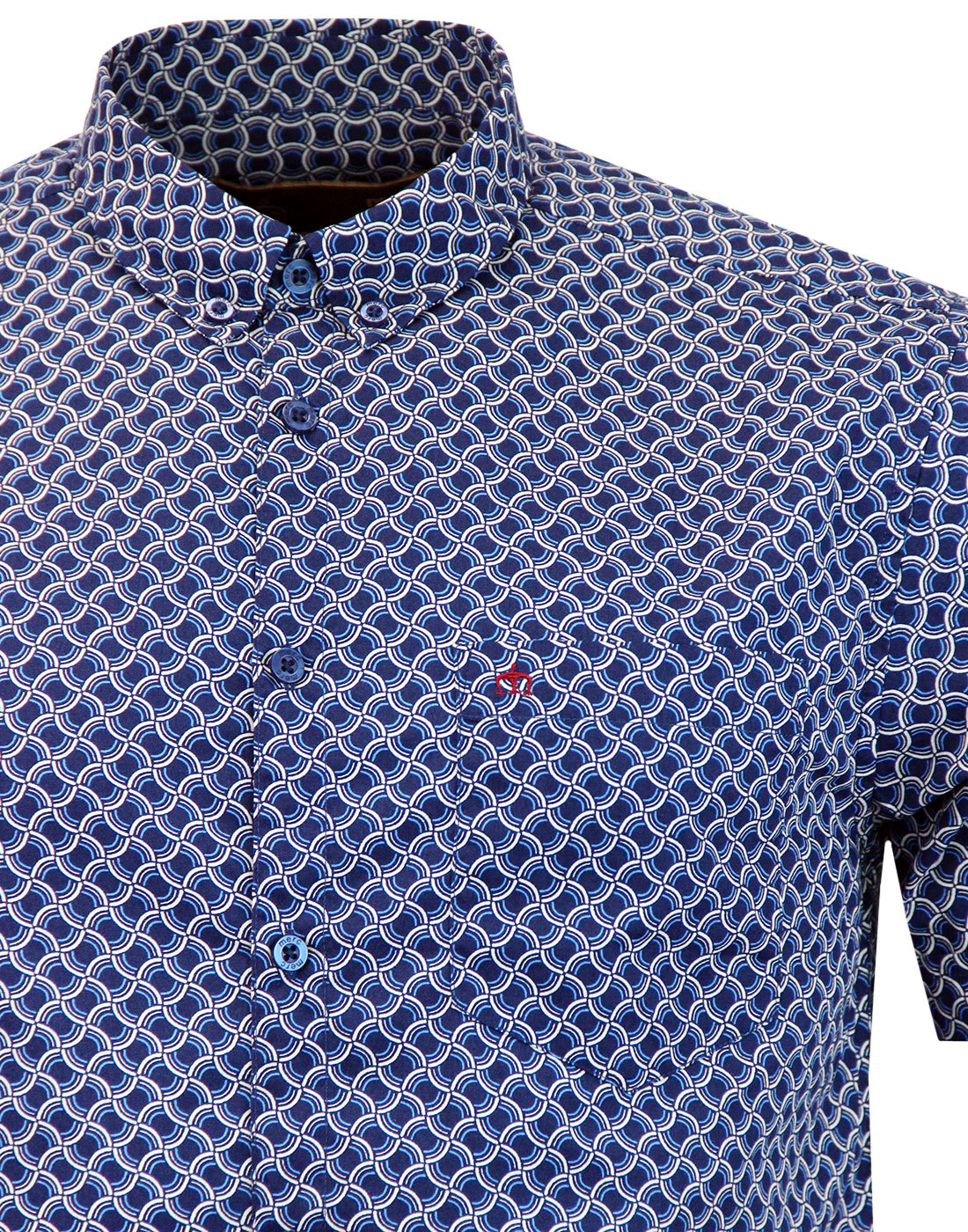 Merc Avery Men's 60s Mod Op Art Circle Short Sleeve Shirt In Navy