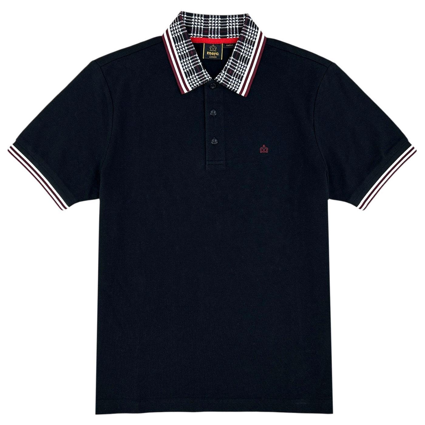 Balam Merc Tartan Collar Black Pique Polo Shirt
