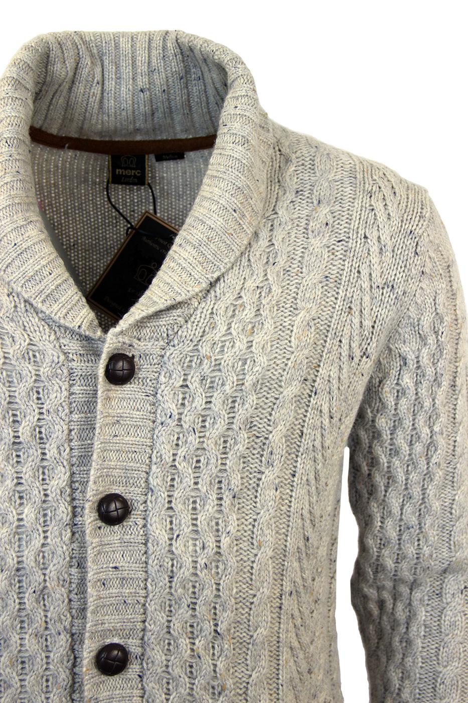 MERC Kentish Retro Chunky Cable Knit Cardigan in Stone