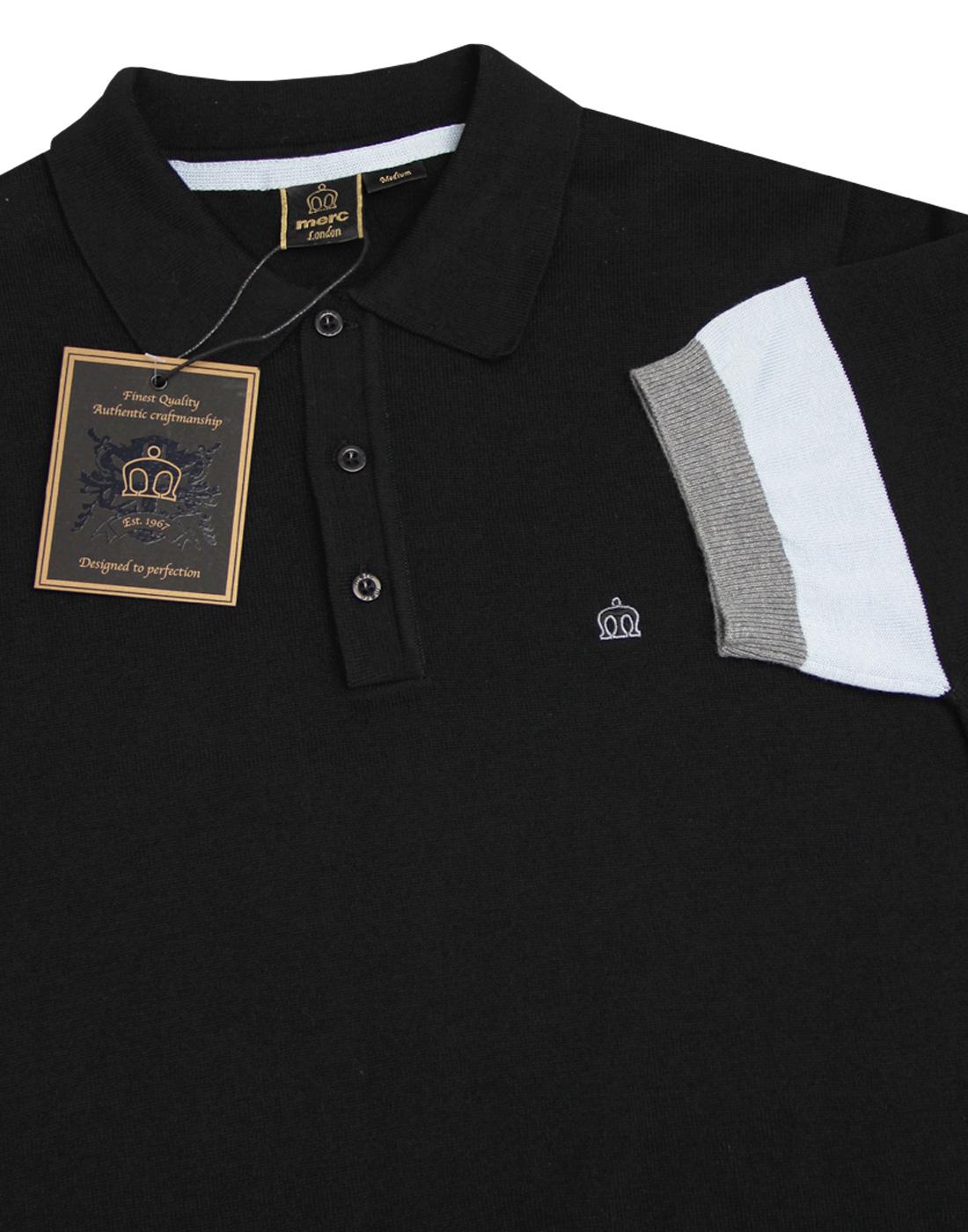 MERC Captain Retro Mod Colour Block Knit Polo Shirt in Black