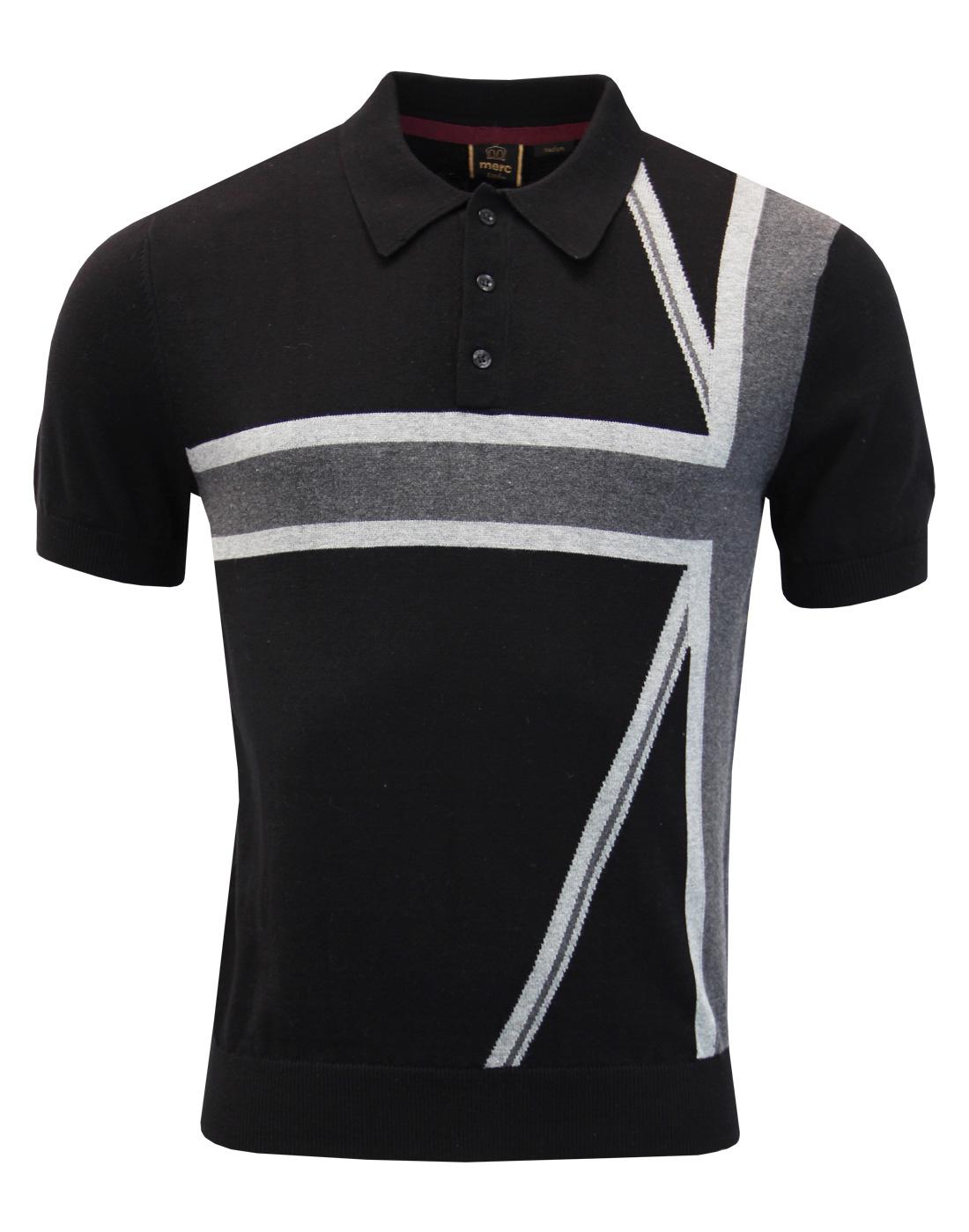 MERC Castle Retro 60s Mod Union Jack Knitted Polo Shirt in Black