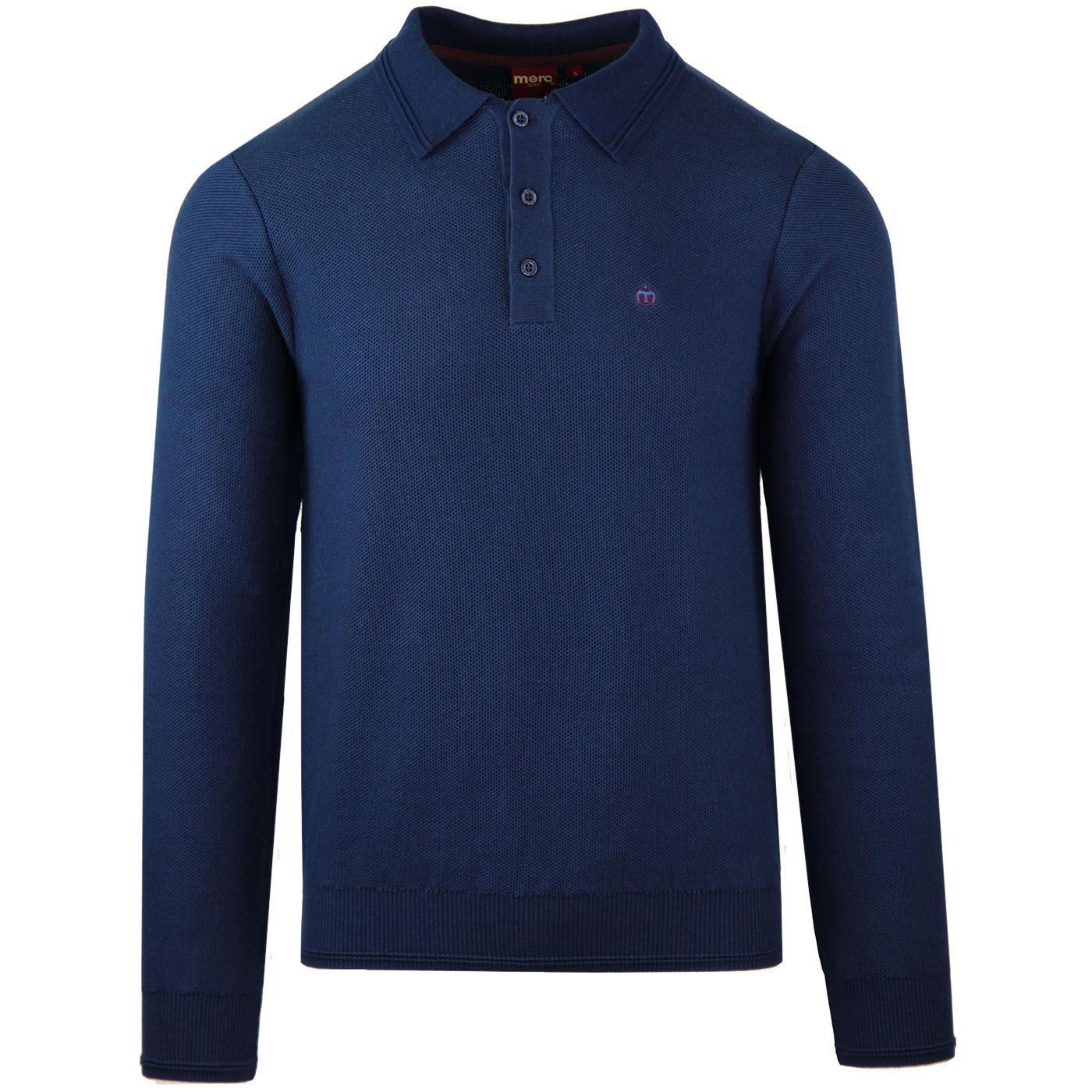 Collier MERC 1960s Mod Waffle Knit Polo Top (Navy)
