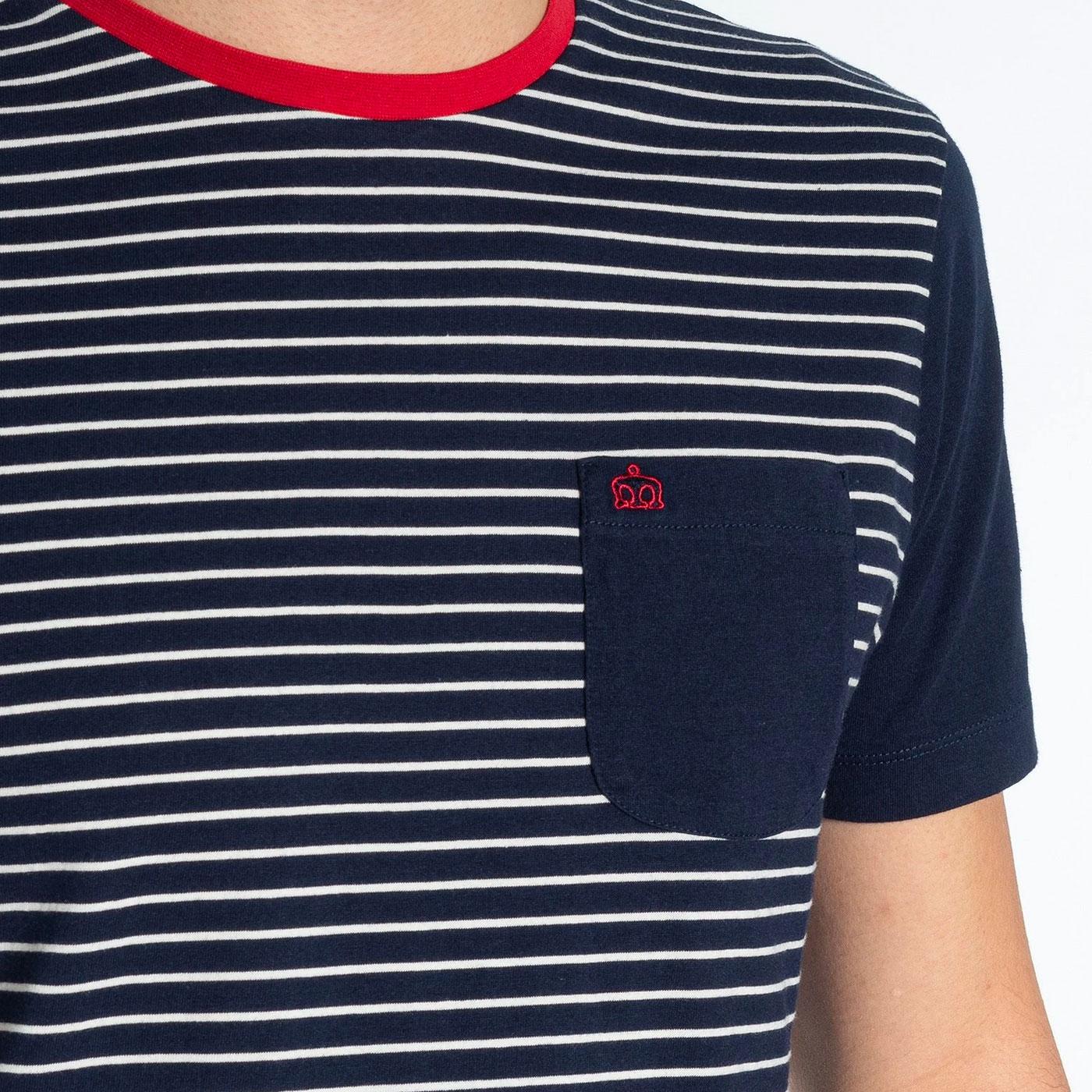 MERC Eaton Retro 70s Fine Stripe T-Shirt in Navy