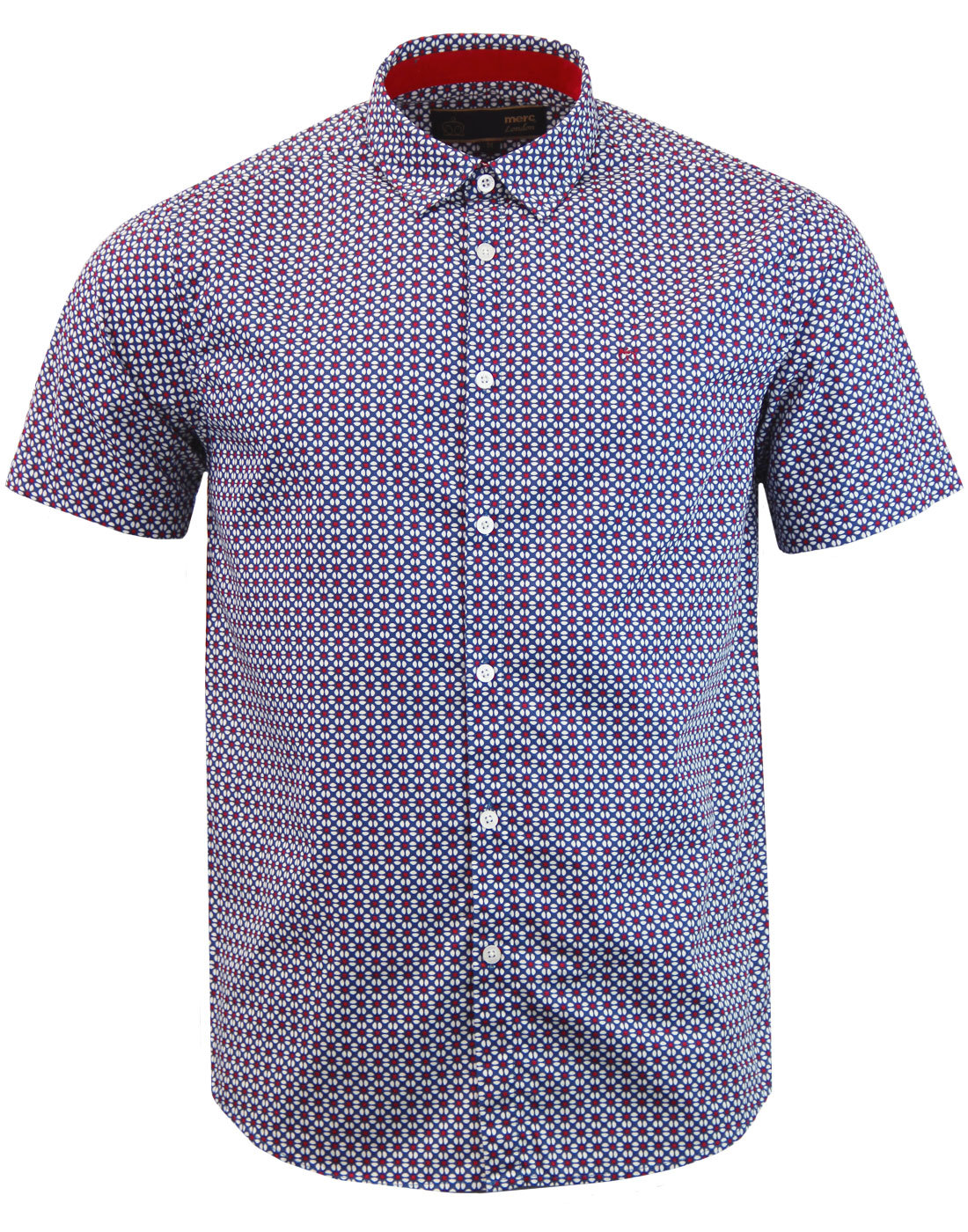 MERC Fircroft Men's 60s Mod Short Sleeve Retro Floral Shirt Blue