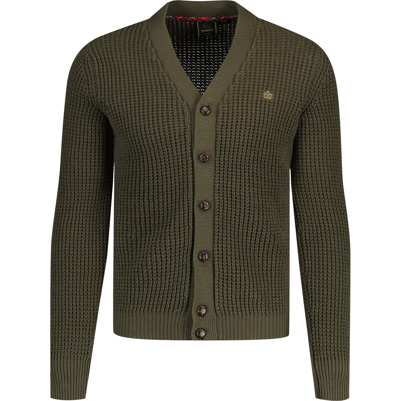 Grayson Merc Retro Waffle Knit Cardigan Ivy Green