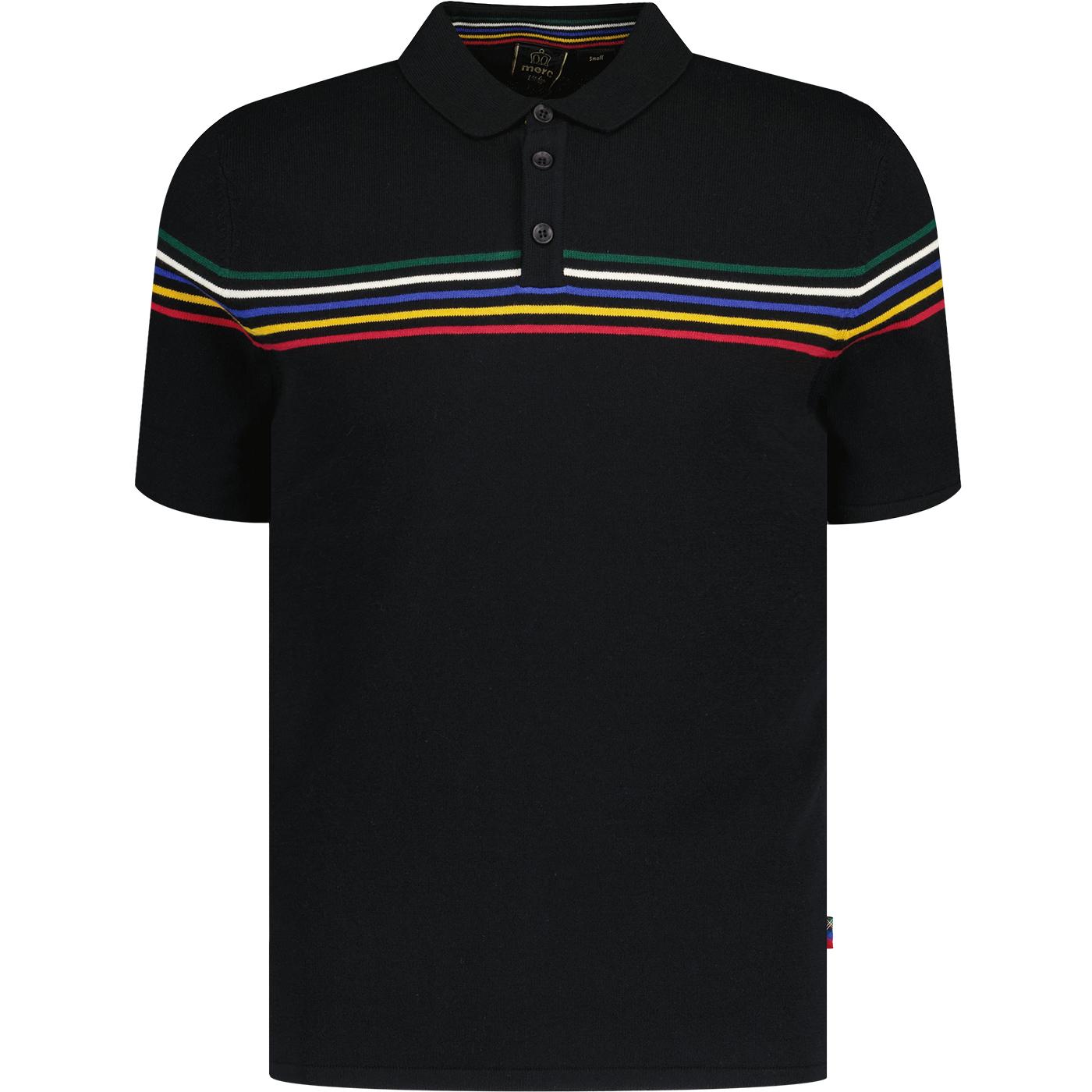 Hickory MERC Retro Mod Knitted Polo Shirt in Black