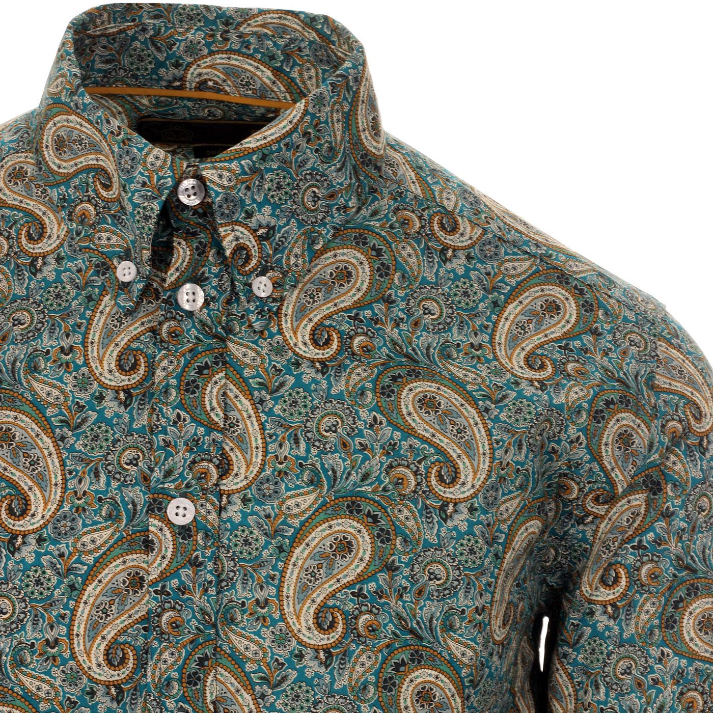 MERC LONDON 'Kingly' Liberty Print 60s Paisley Shirt in Green