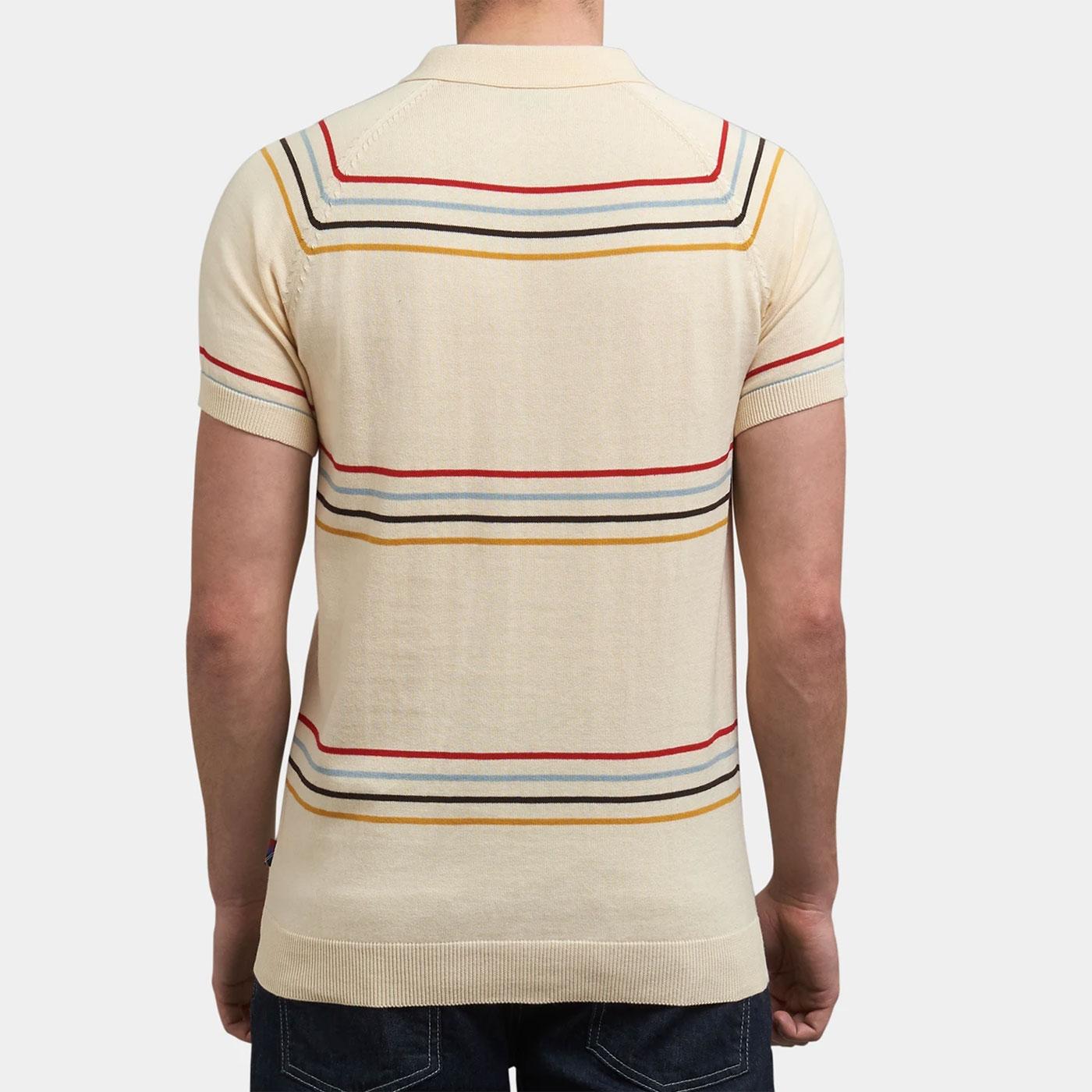 MERC 'Madison' Sixties Mod Bold Stripe Knitted Polo in Ivory