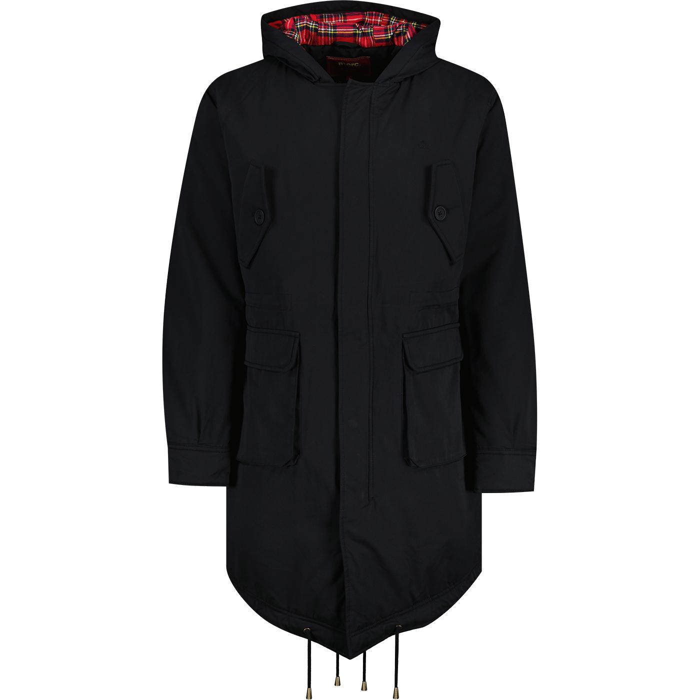 MERC Tobias Retro Sixties Mod Fishtail Parka Coat in Black