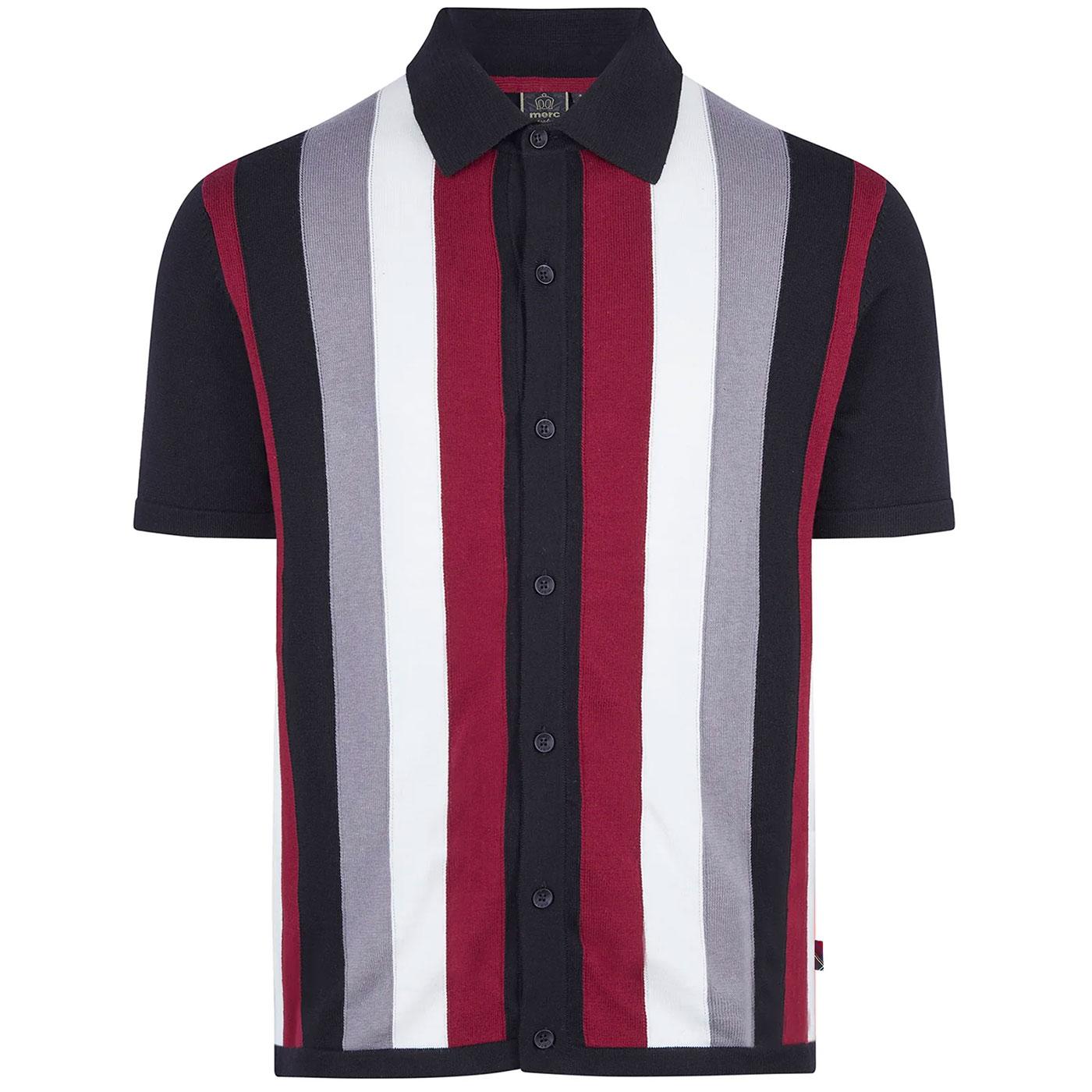 Morar Merc Retro Stripe Fine Knit Polo Shirt Black