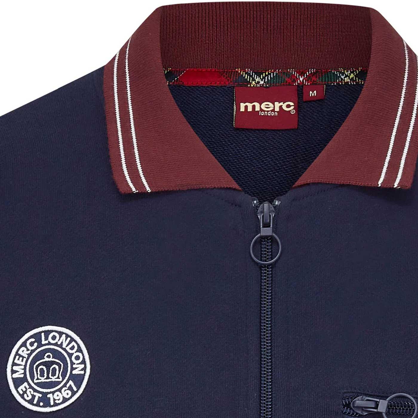 Merc Myles Retro 70s Tipped Point Collar Track Jacket in Navy