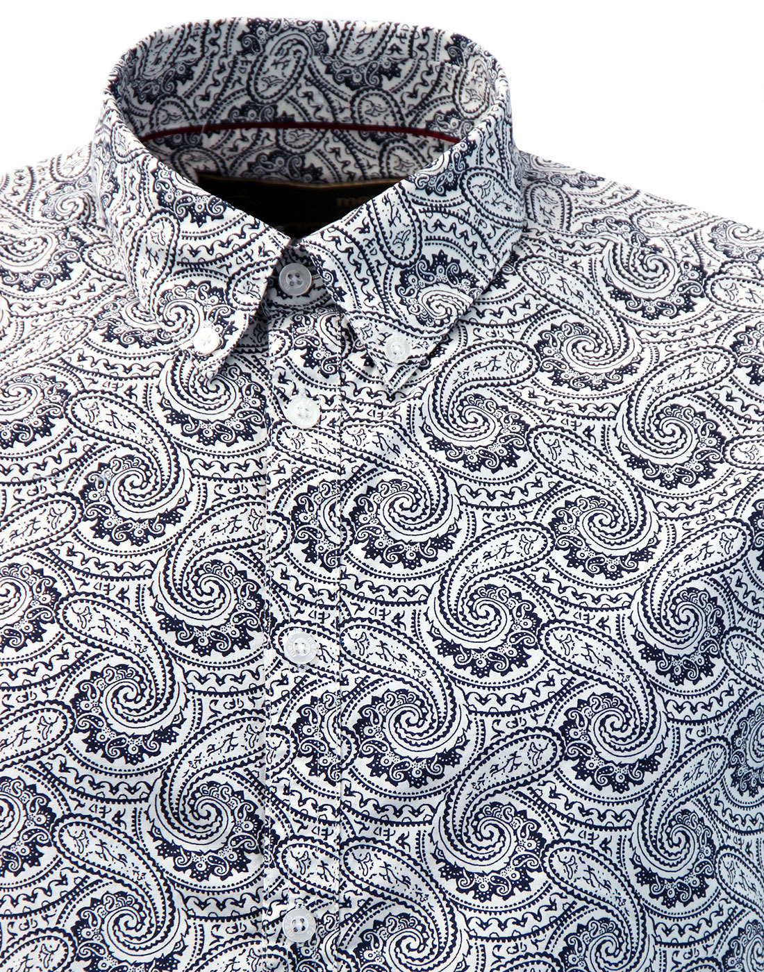 MERC Patcham Men's Retro 1960s Mod Monotone Paisley Shirt in Navy