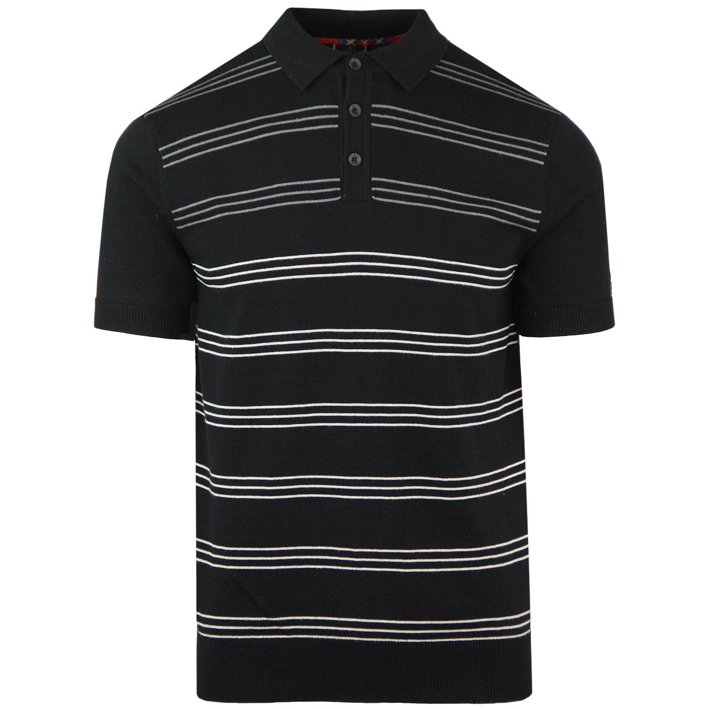 Penge MERC Retro Mod Stripe Knit Polo Shirt BLACK