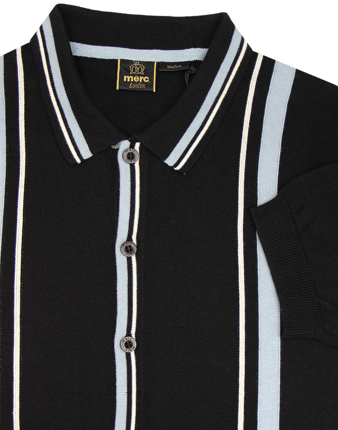 MERC Pilot Retro Mod Vertical Stripe Knitted Polo Shirt in Black