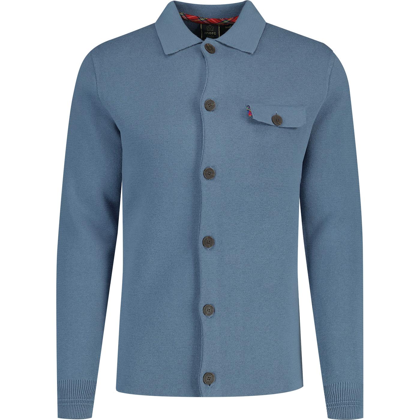 Rathbone Merc Retro Milano Knit Overshirt Blue
