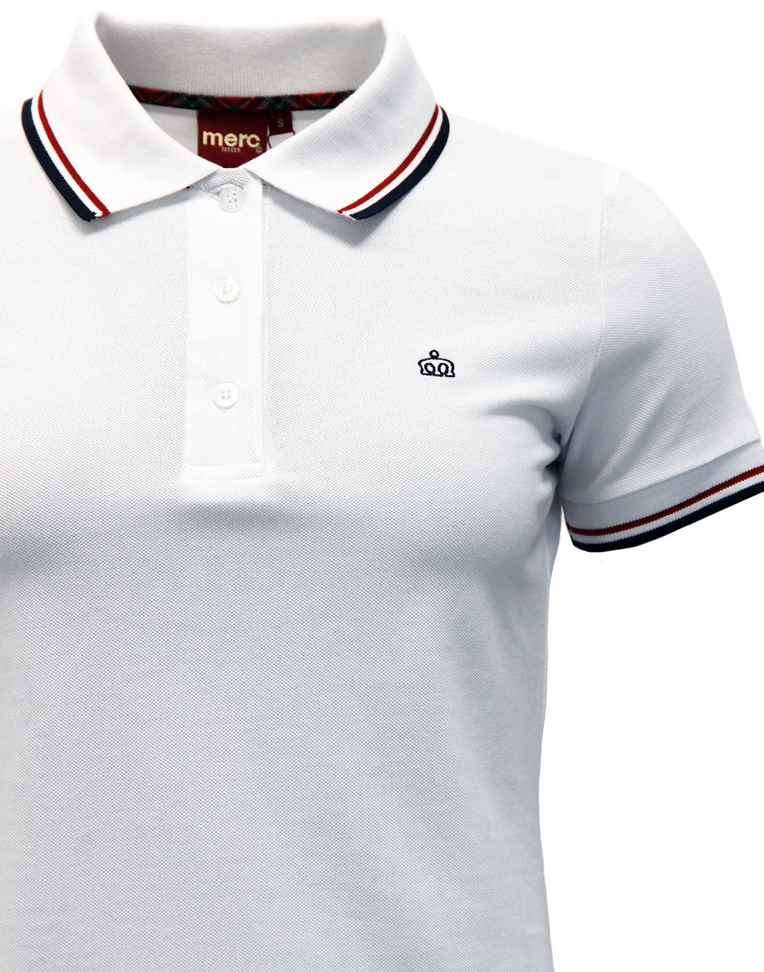 MERC Rita Women's Retro Mod Tipped Pique Polo Shirt in White