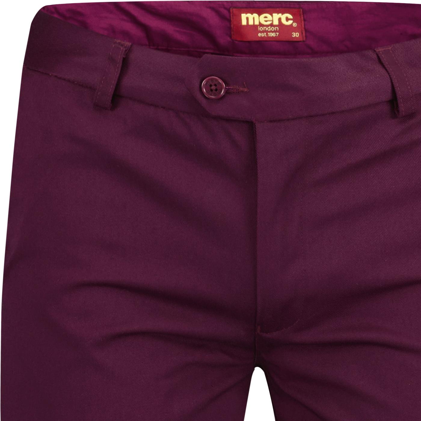 MERC Winston Retro 60s Mod Straight Leg Sta Press Trousers Wine