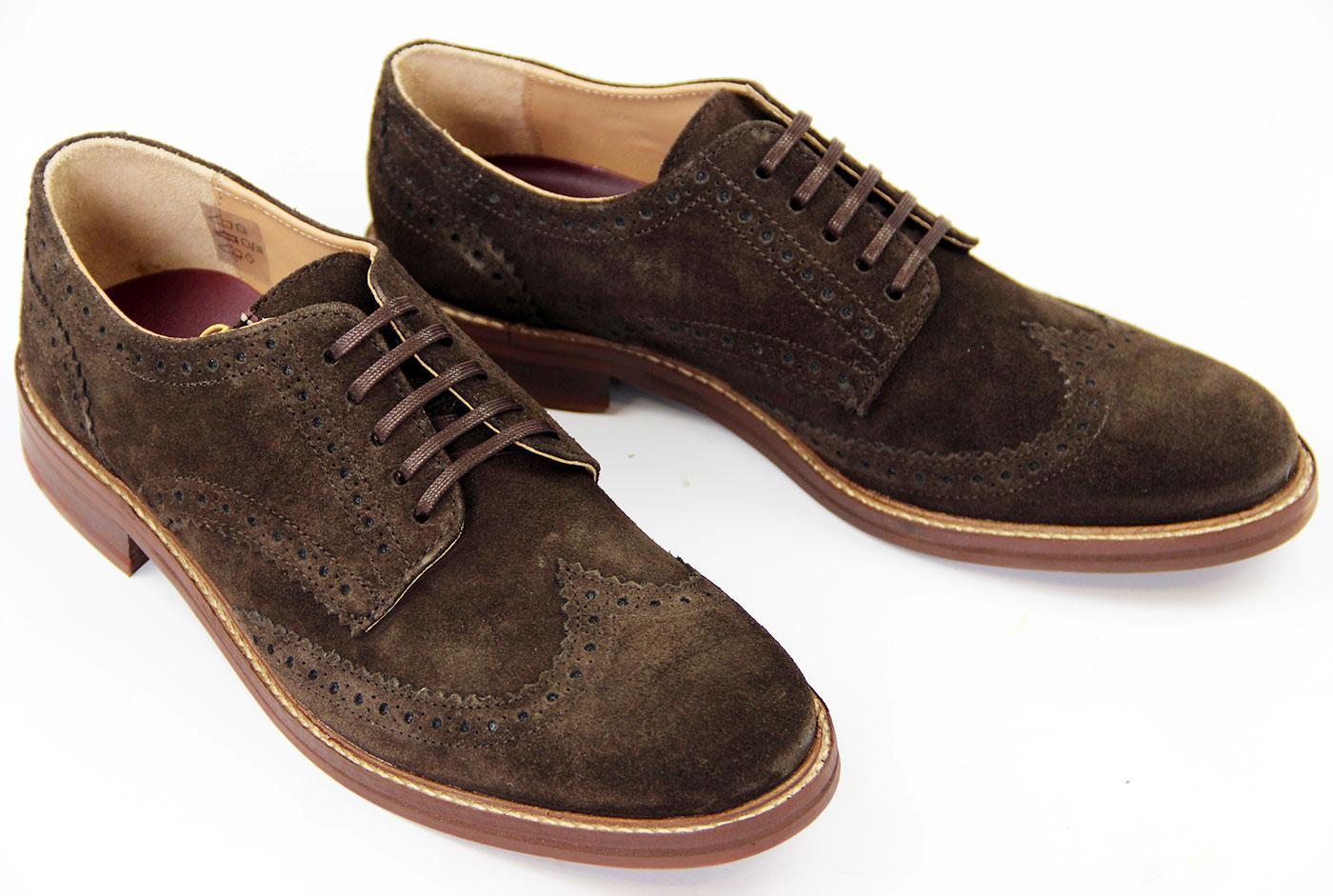MERC Aldwych Retro 60s Mod Suede Brogues Shoes in Dark Brown