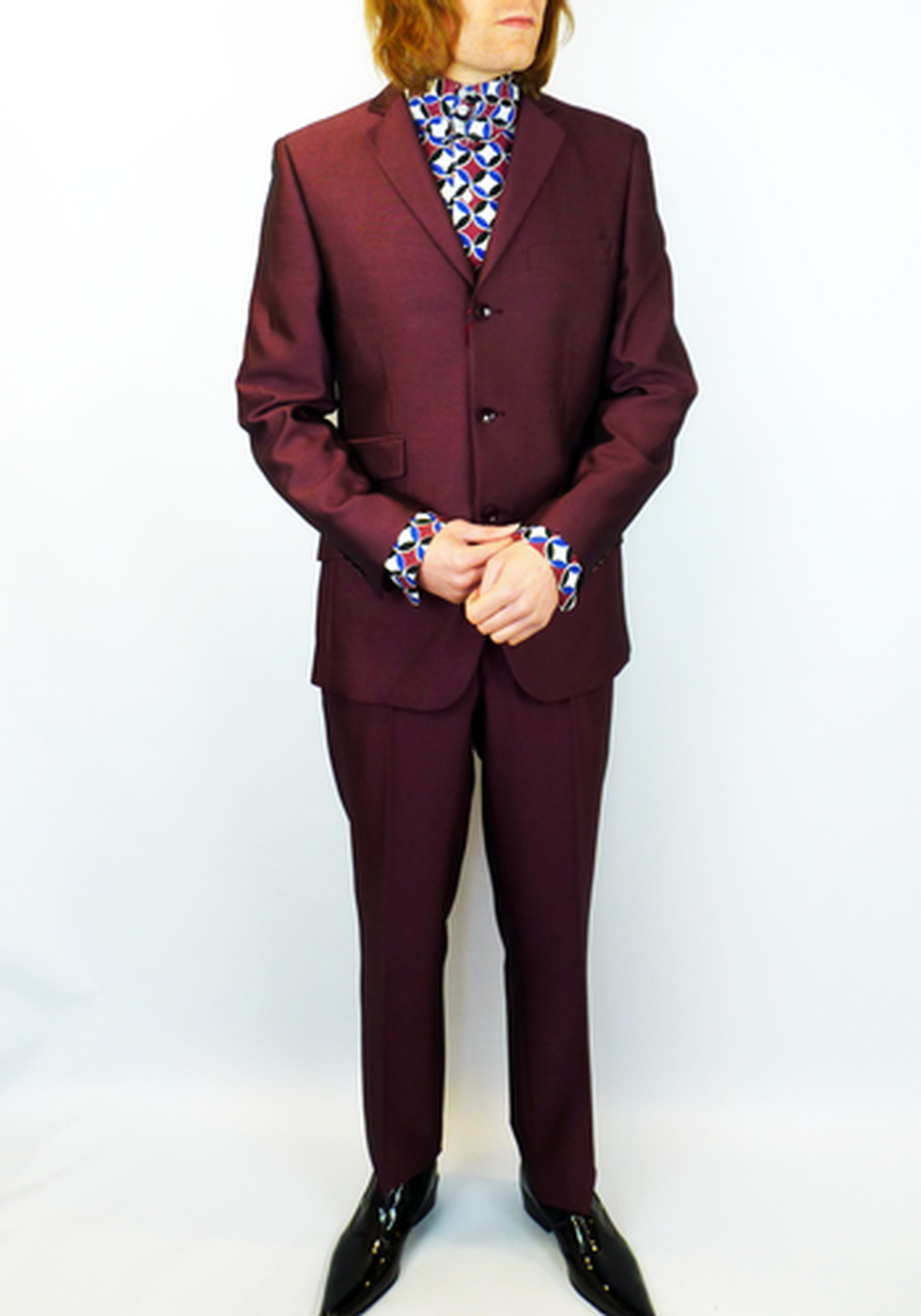 Merc Sixties Mod 3 Button 'Gin' Tonic Suit in Wine tonic.