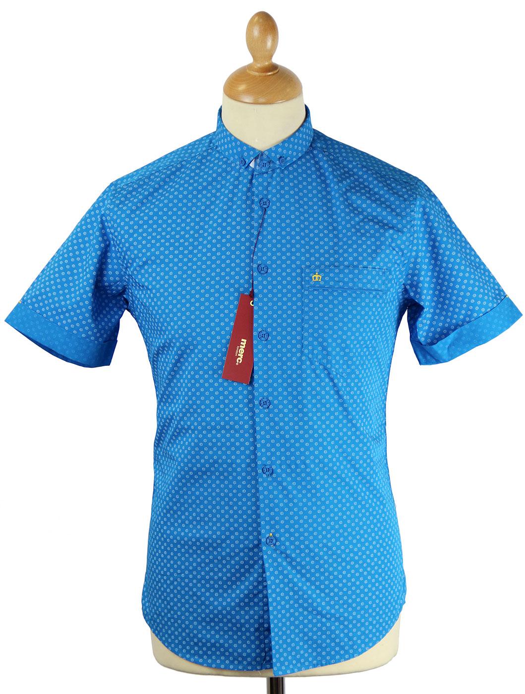 MERC Thorpe Retro 60s Mod Mini Dot Floral Shirt Vivid Blue