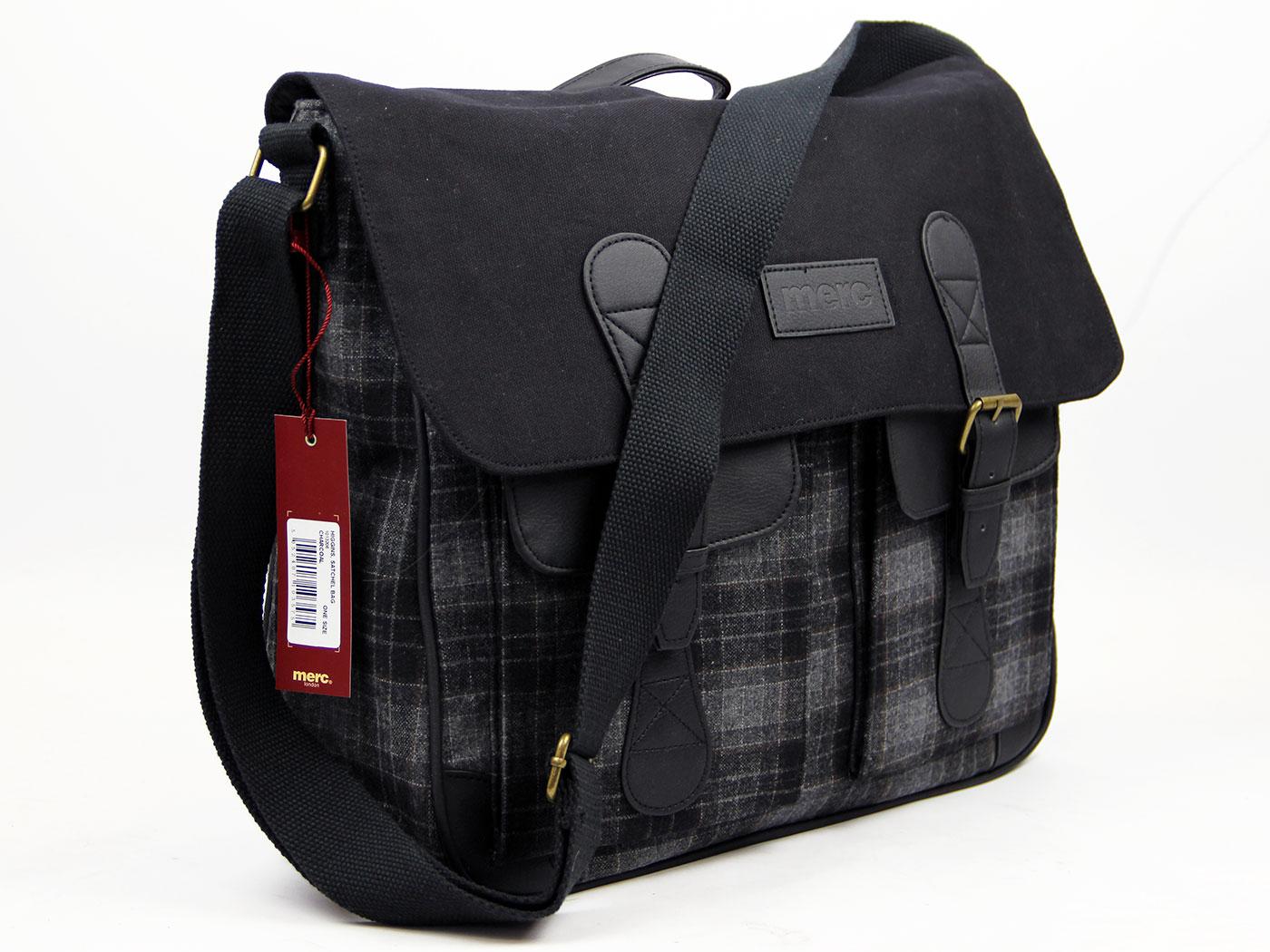 MERC Higgins Retro 60s Mod Check Canvas Satchel Bag Charcoal