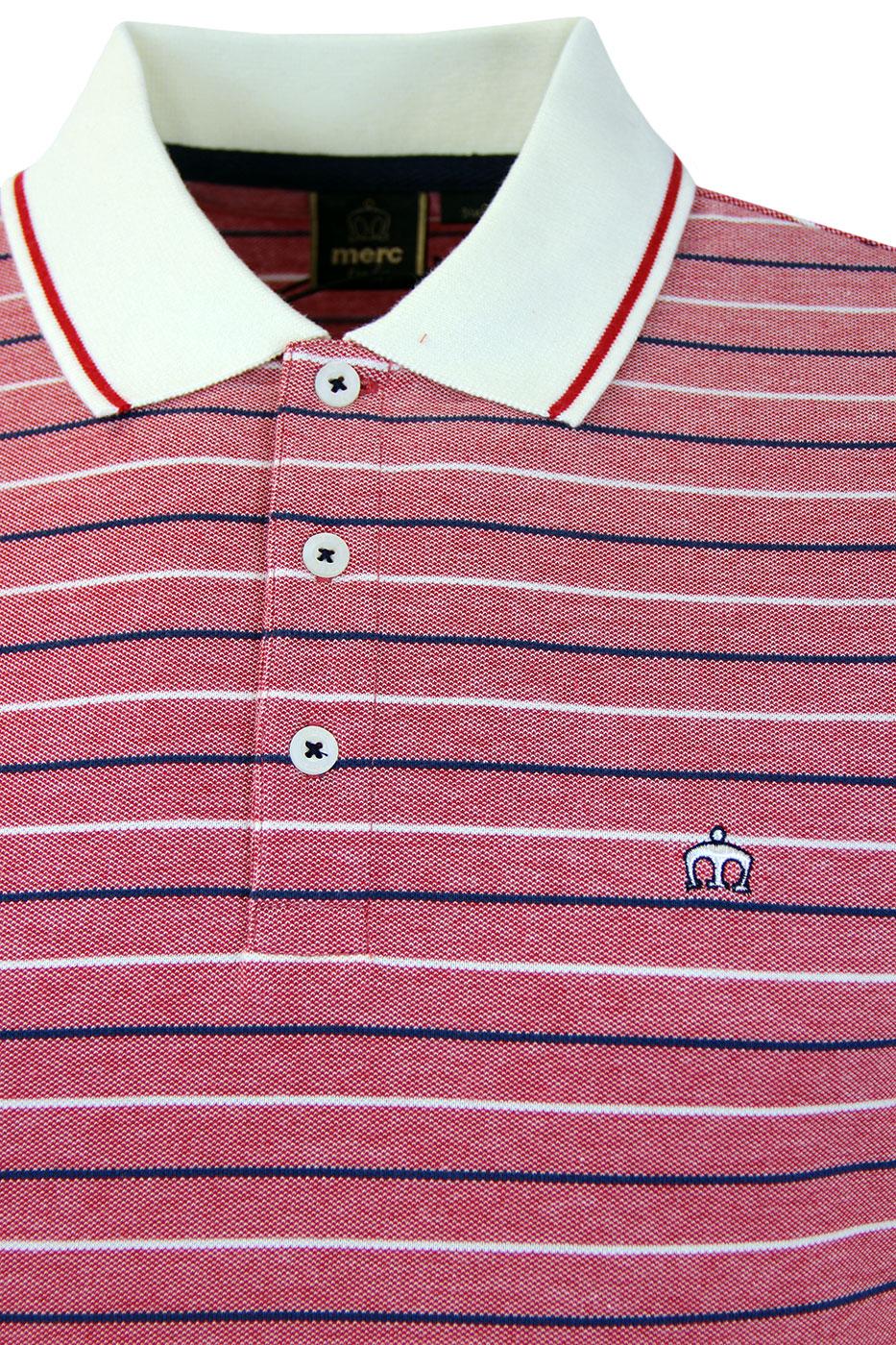 MERC Jensen Rtero Indie Mod Stripe Marl Pique Polo Shirt in Red