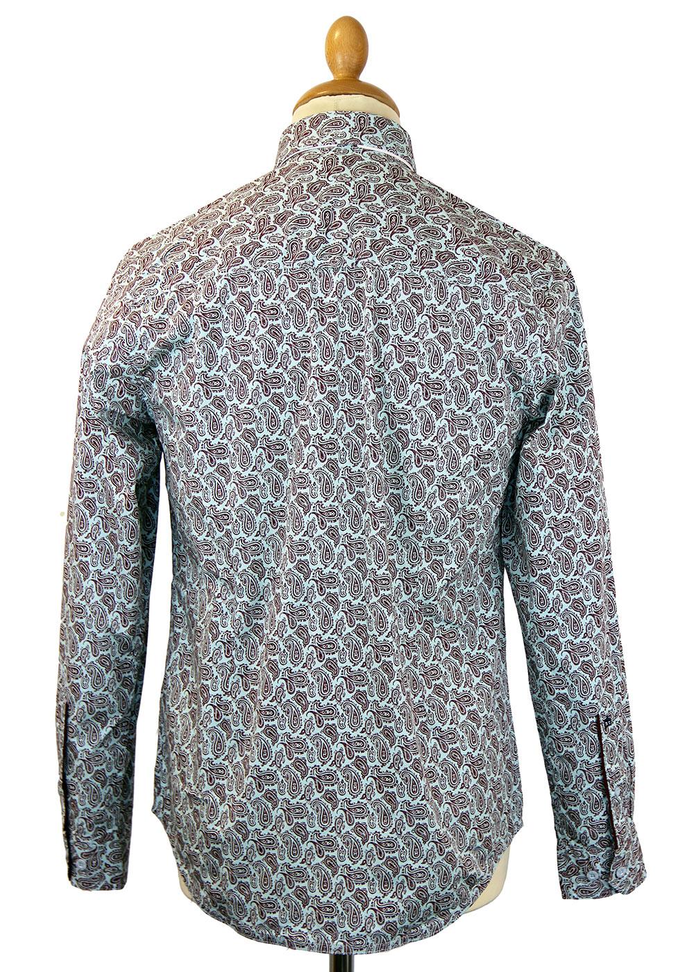 MERC York Retro 60s Mod Monotone Smudgy Paisley Shirt in Sky