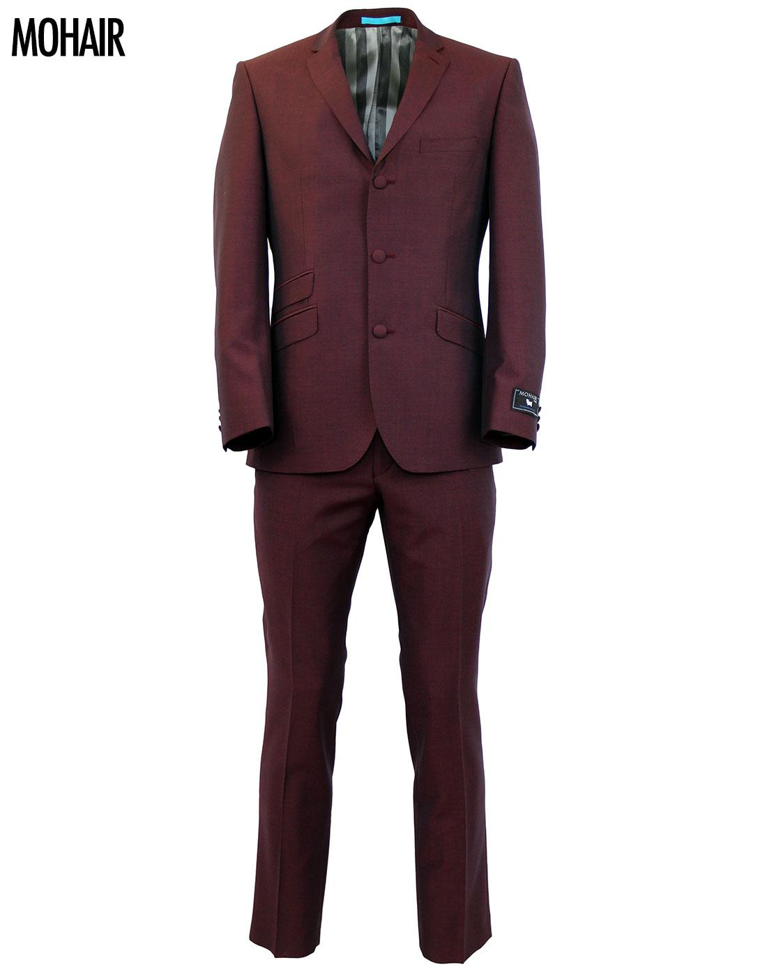 Retro 60s Mod Mohair Blend 3 Button Suit in Berry