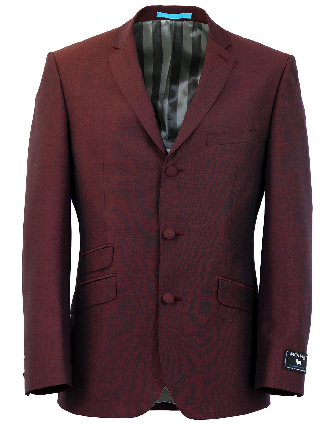 Retro 60s Mod Mohair Blend 3 Button Suit Jacket in Berry Red