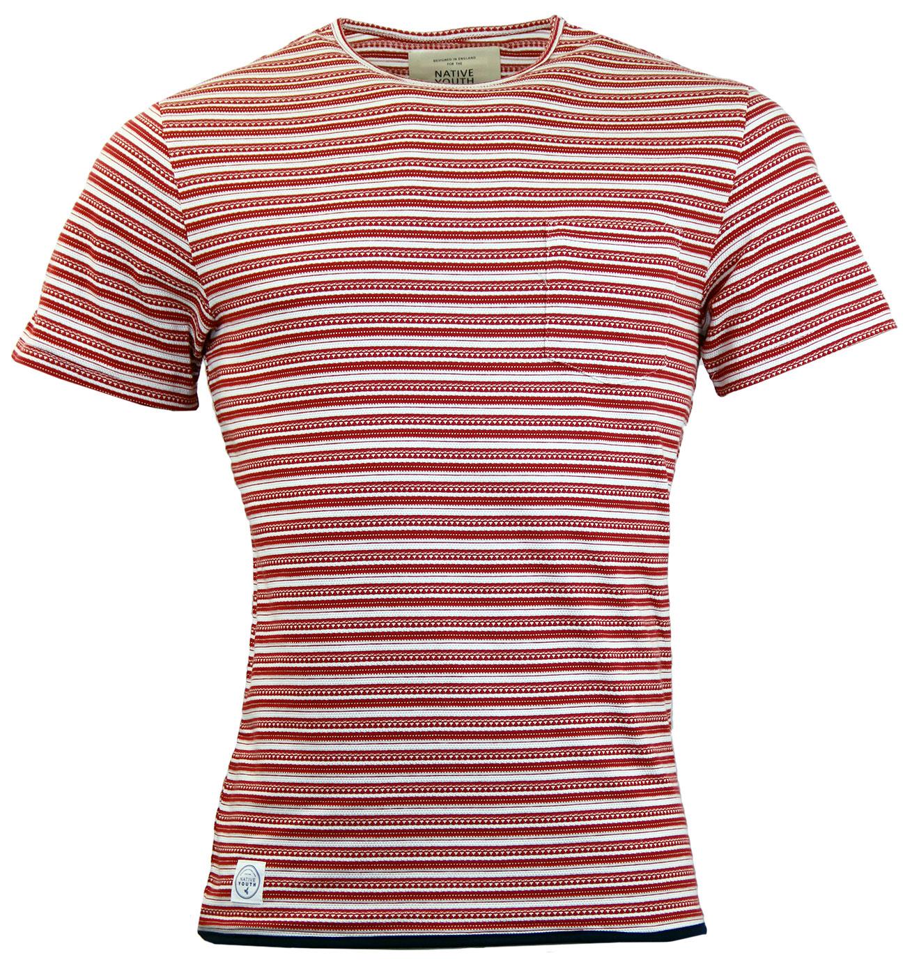 NATIVE YOUTH Rtero Indie Engineered Jacquard Stripe T-Shirt Red