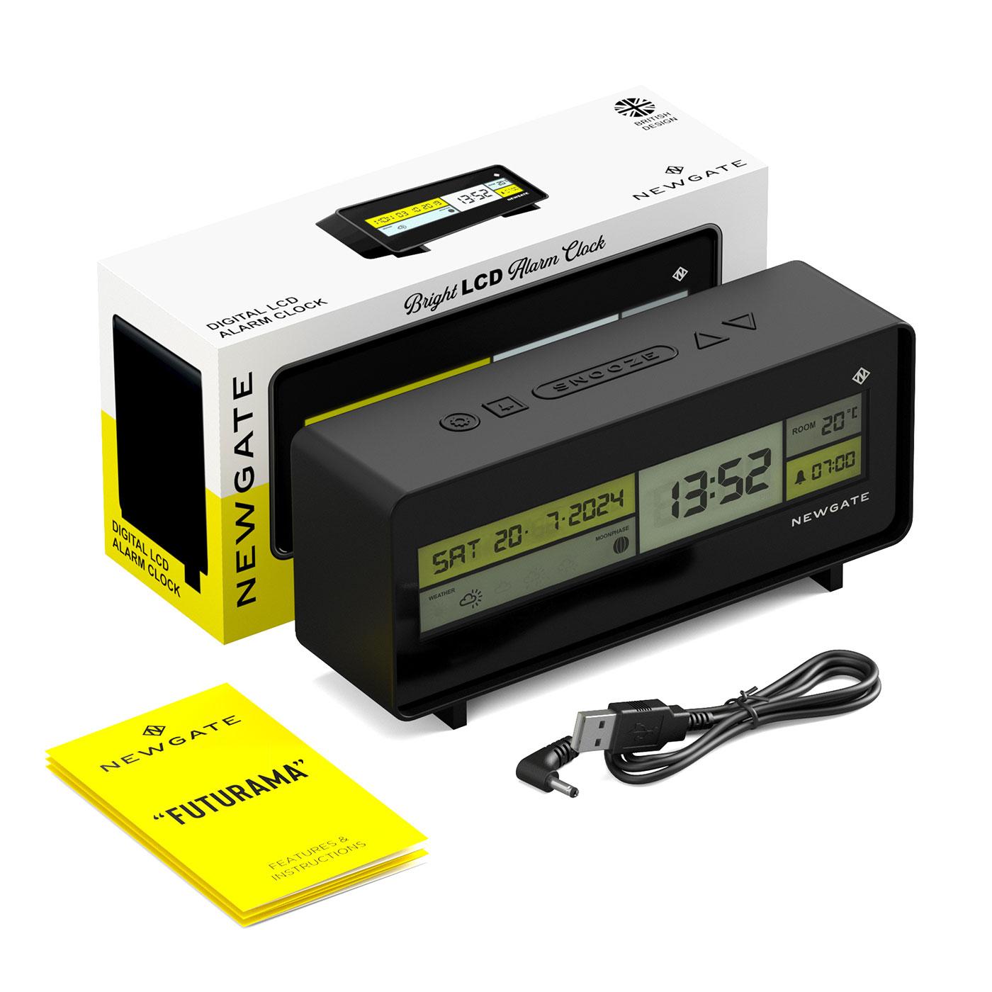 NEWGATE 'Futurama' Retro Digital LCD Alarm Clock in Black