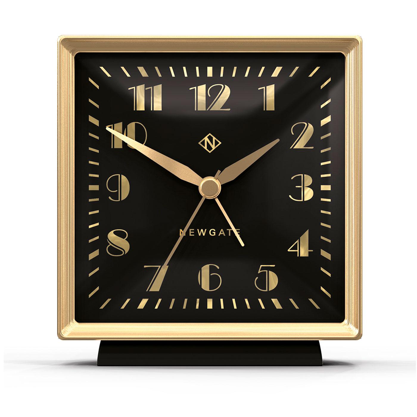 NEWGATE CLOCKS Skyscraper Retro Alarm Clock in Black & Brass