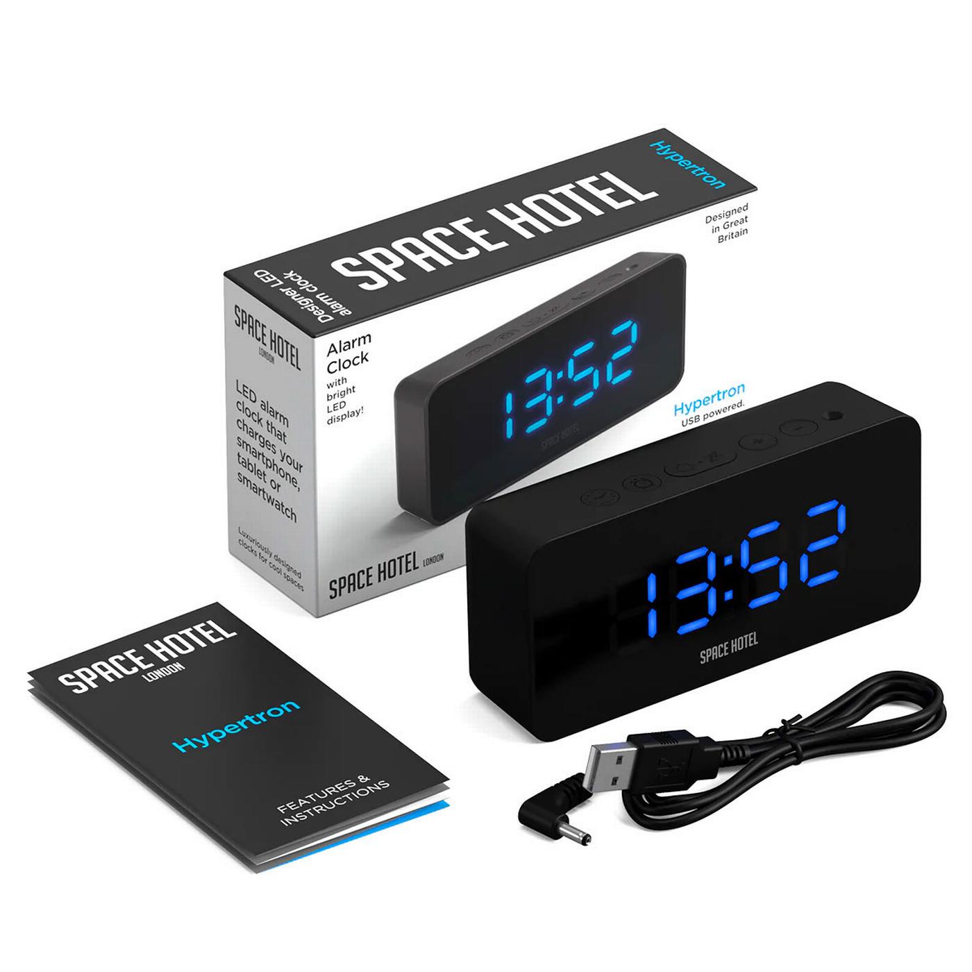 NEWGATE CLOCKS SPACE HOTEL Hypertron Alarm Clock in Black/Blue