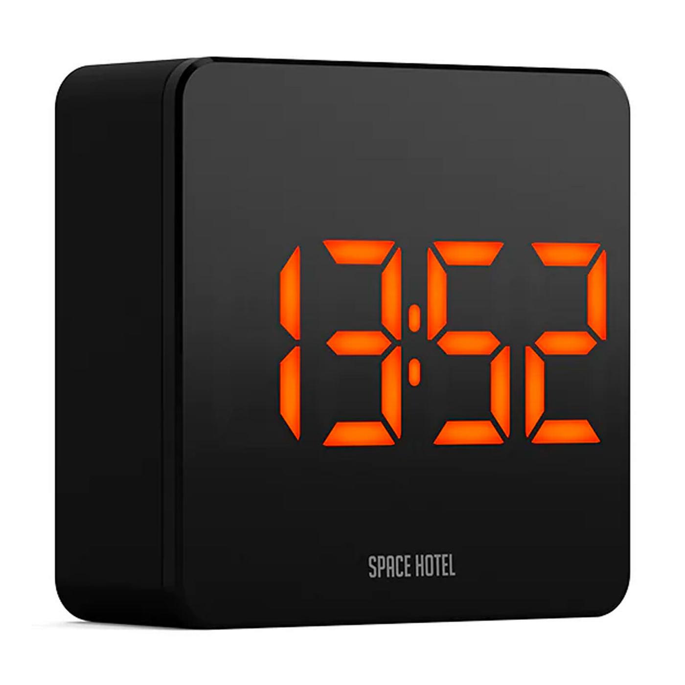 NEWGATE CLOCKS SPACE HOTEL Orbatron Alarm Clock in Black/Orange