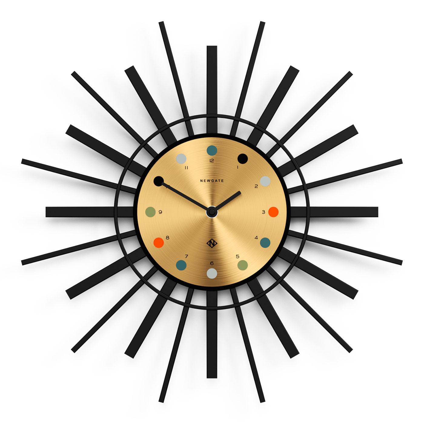 NEWGATE CLOCKS Stingray Retro Atomic Wall Clock in Black/Gold