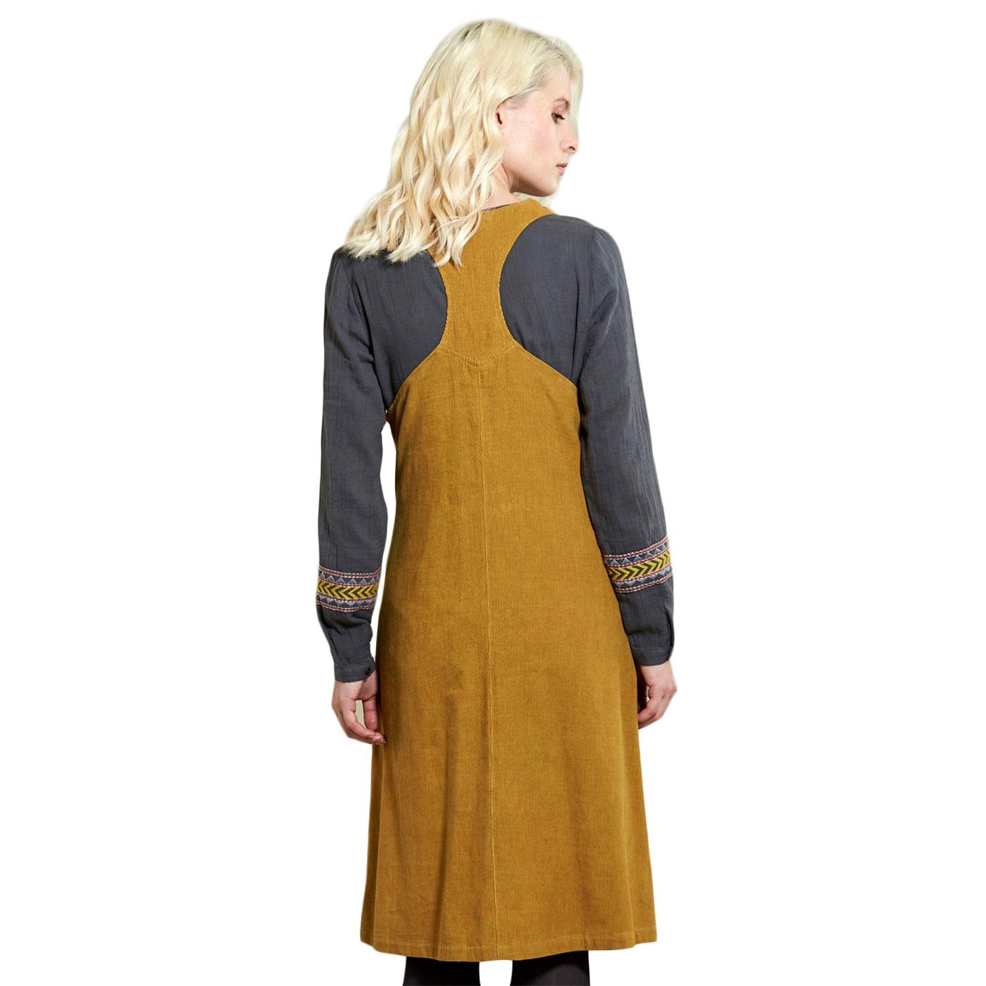 NOMADS Dungaree Retro 60s Needlecord Dress In Caramel