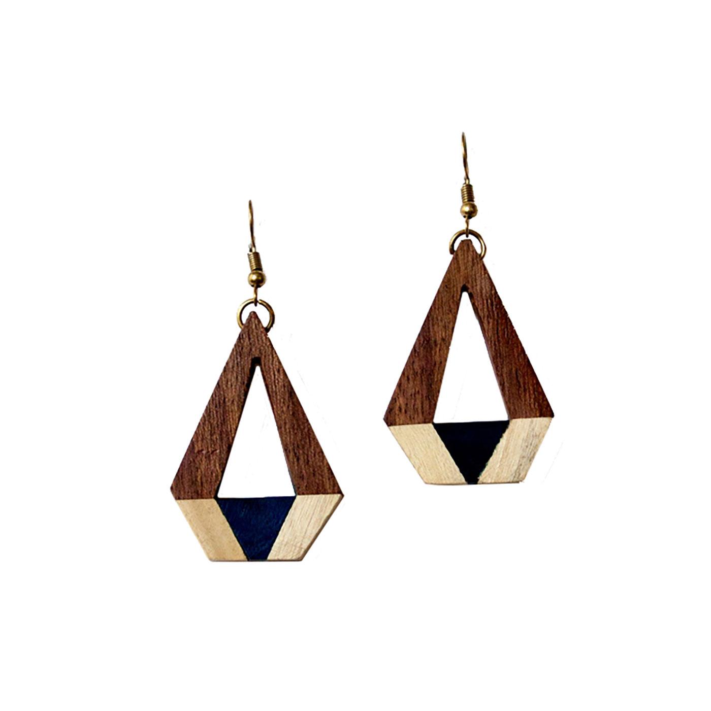 + NOMADS Retro Wooden Geometric Handmade Earrings