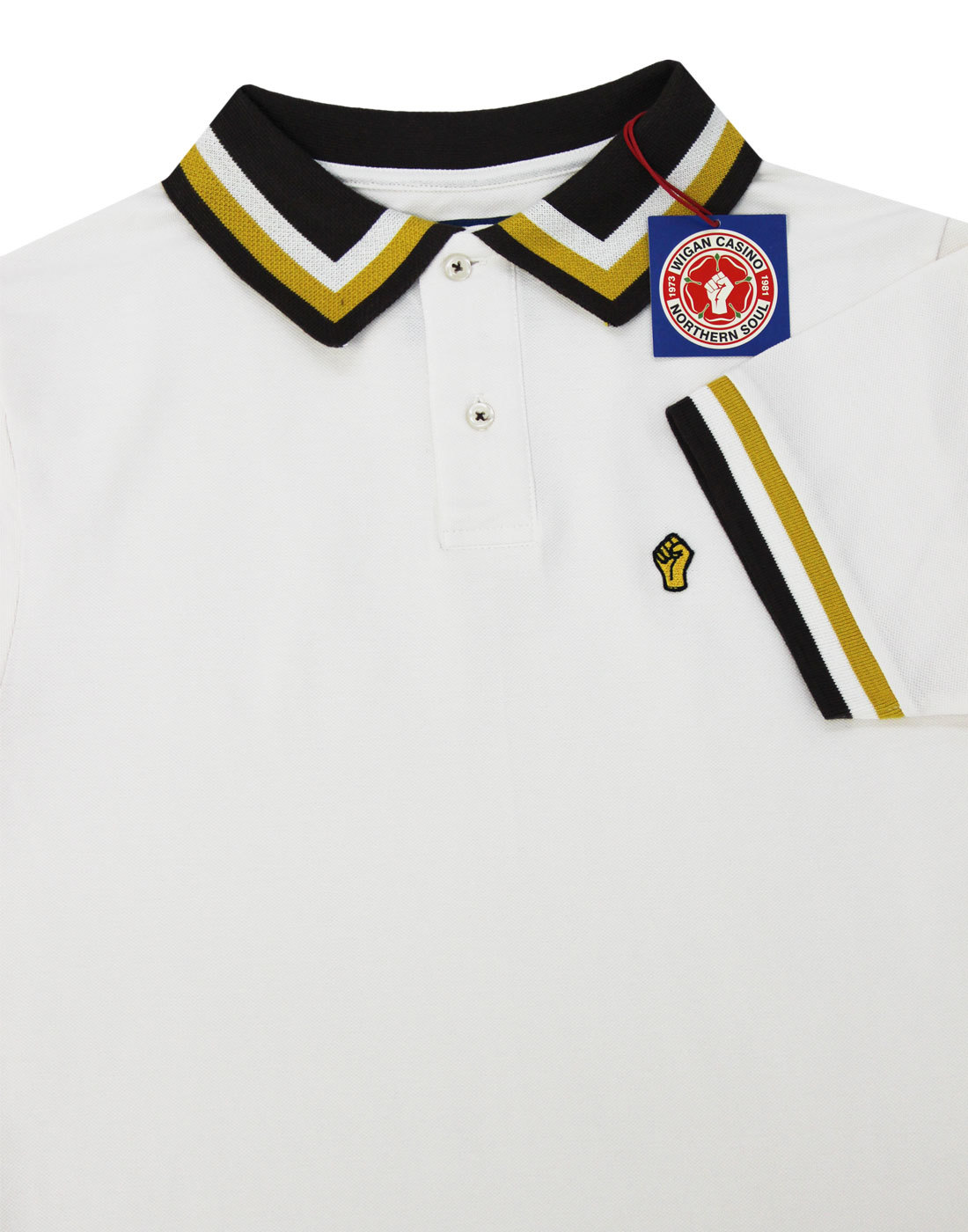 WIGAN CASINO Retro Mod Northern Soul Chevron Tipped Polo In Ecru